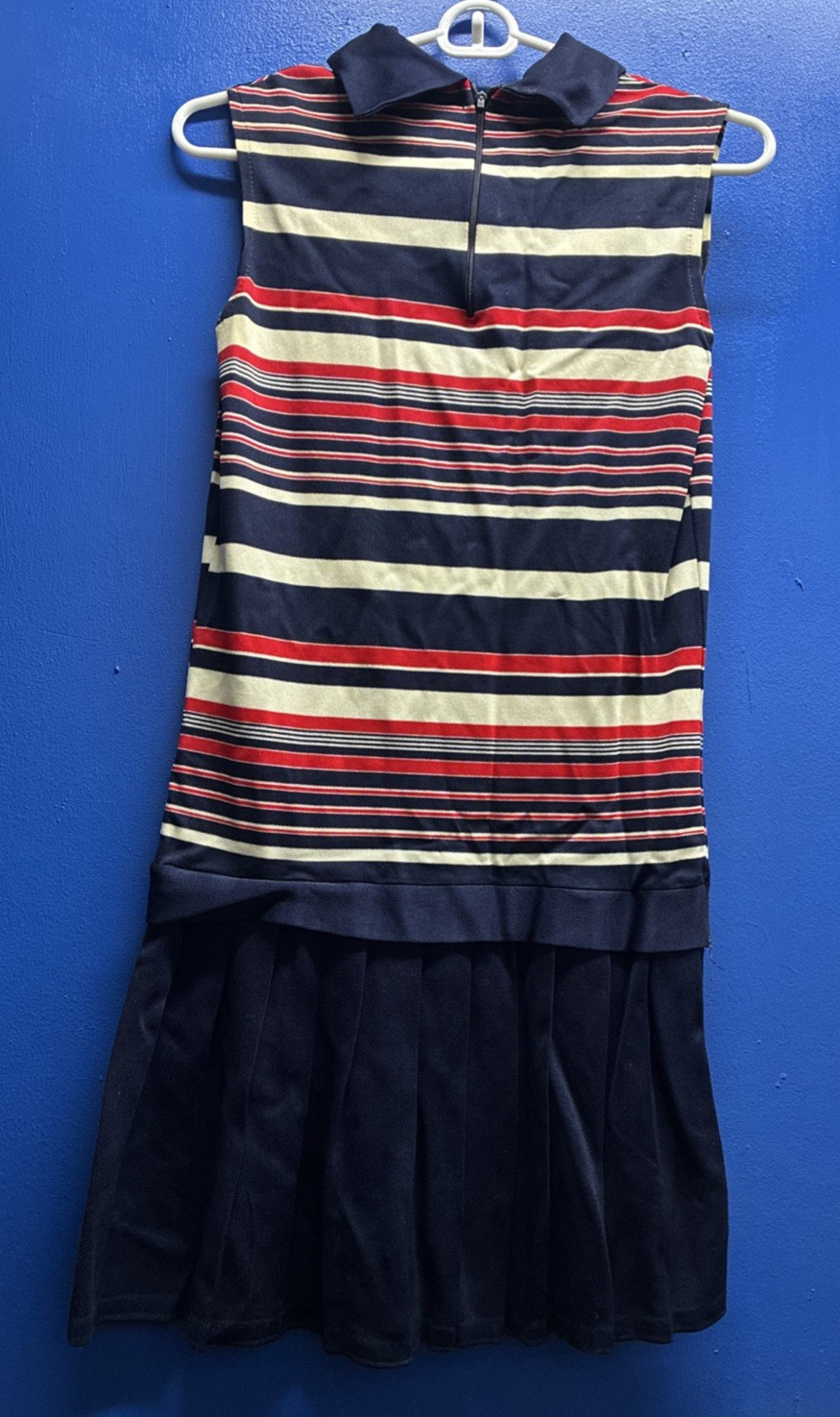 Vintage Red White and Blue Striped Sleeveless Dress Waist Size 32