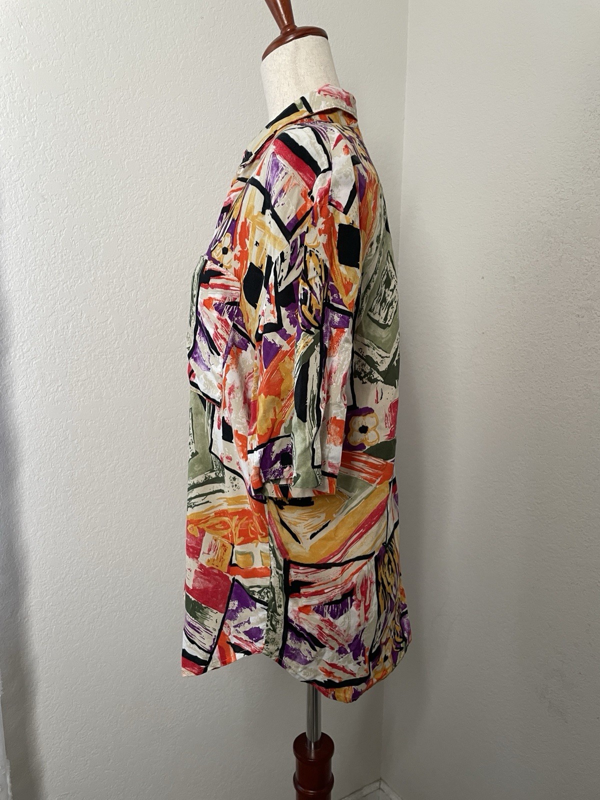 Vintage Button Up Blouse Womens Large 90s Abstract Artsy Art To Wear Maximalism