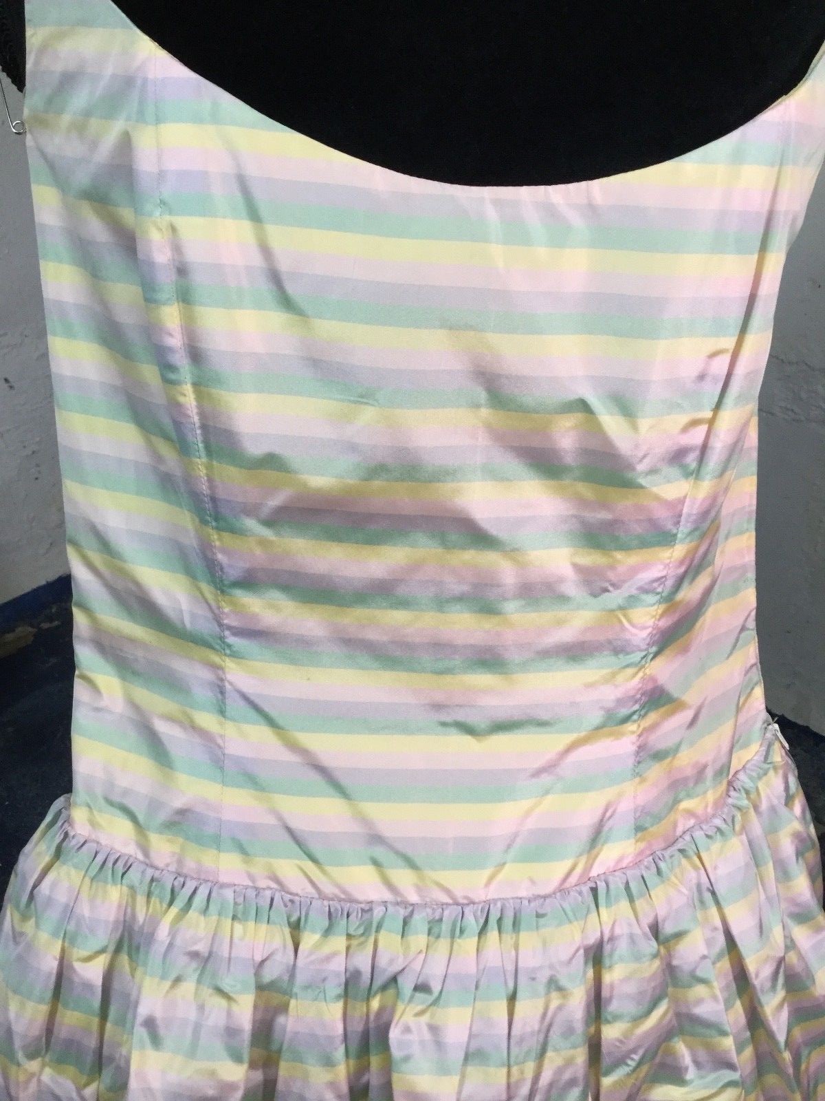 Silk Taffeta Striped Short Evening Dress with Shawl Designer No Label S