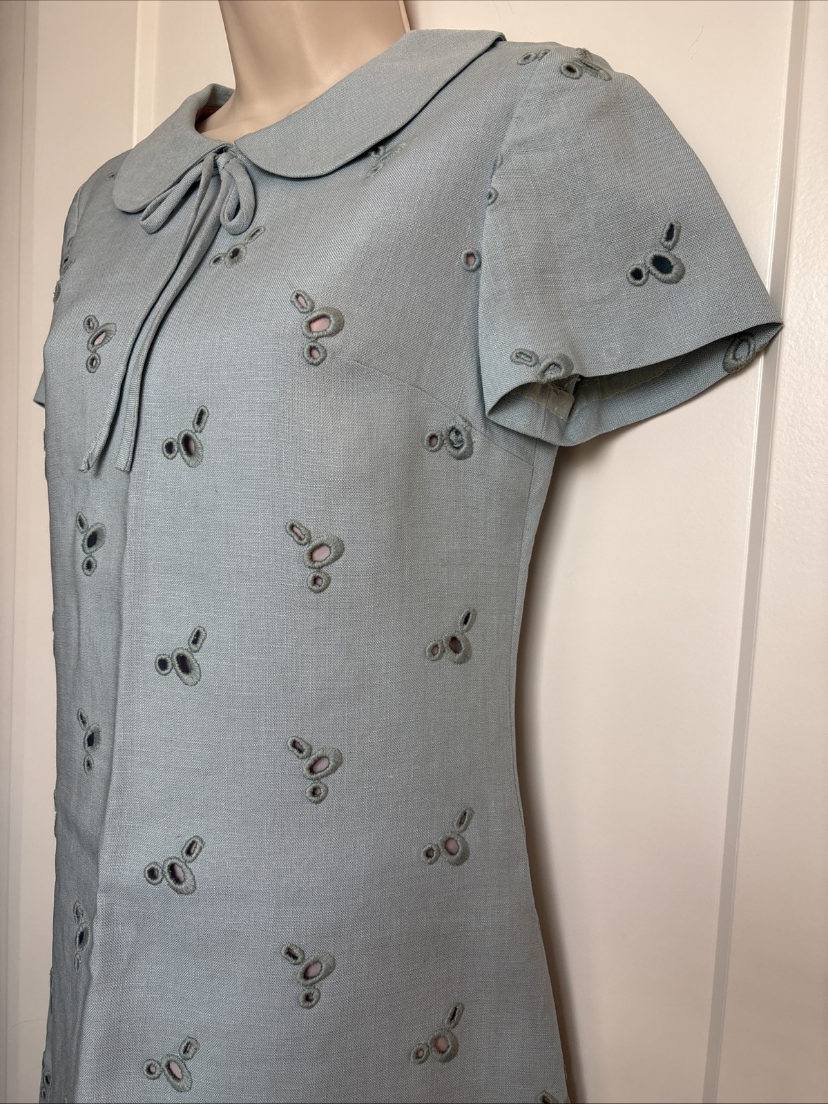 Adele Martin Vintage Lined Baby Blue Eyelet Peter Pan Collar Short Sleeve
