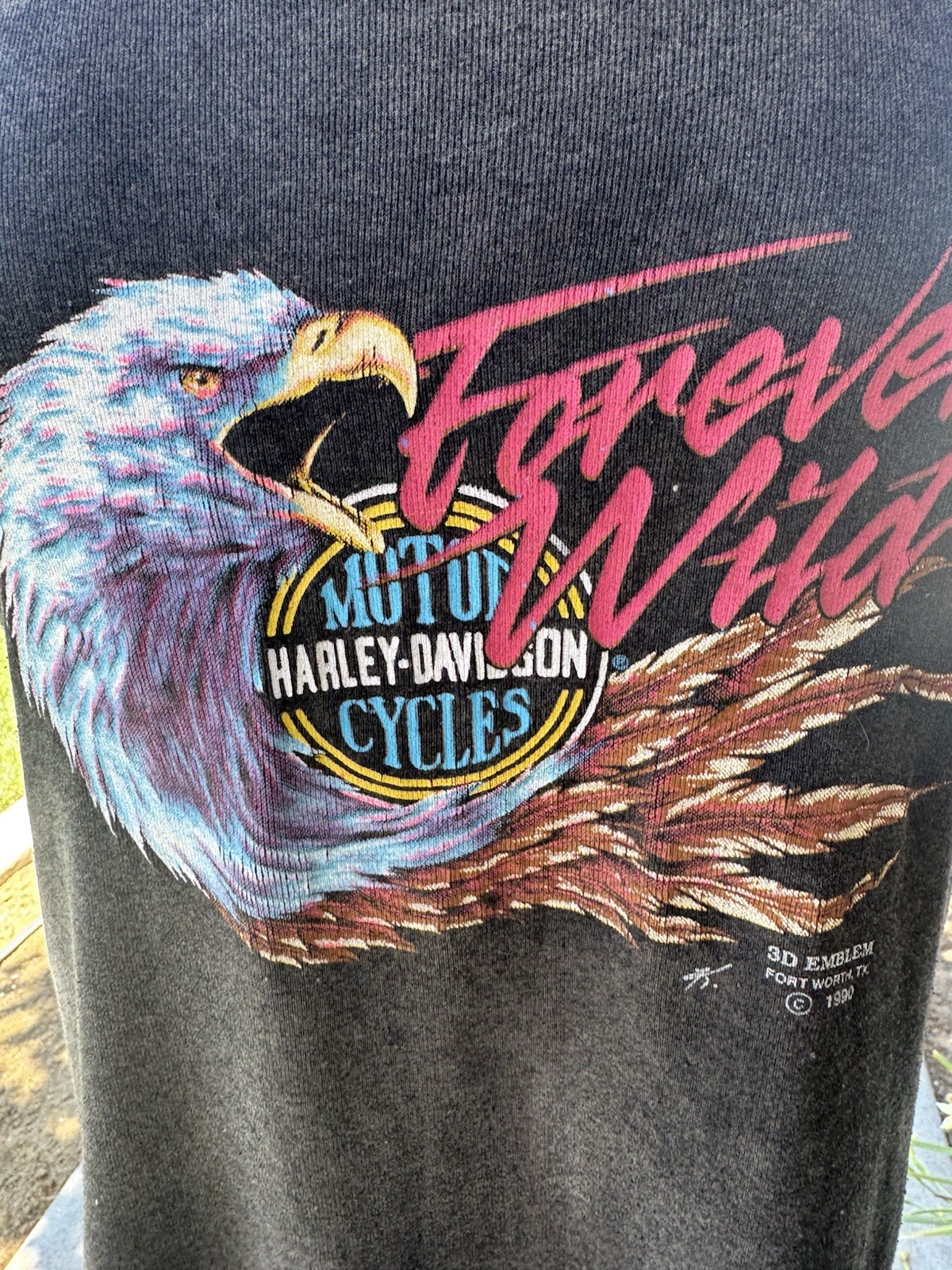 Vintage Harley Davidson Vintage 3D Emblem Black Lace Tank Top Forever Wild XL