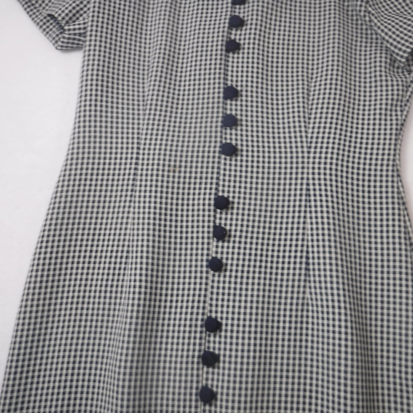 Scarlett Vintage Gingham Check Maxi Dress Navy Blue White Mandarin Collar 3/4