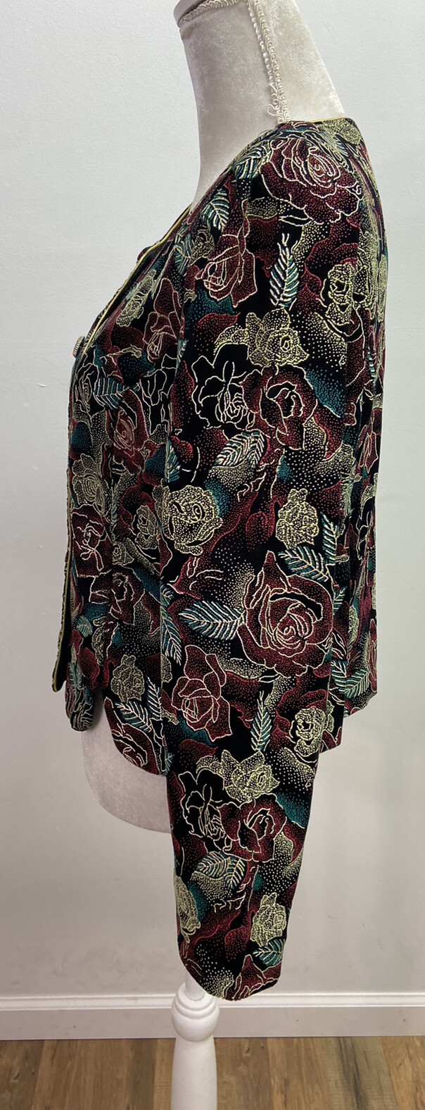 Another Thyme Vintage Multi Color Floral Puffed Sleeve Blazer Size 14 Textured