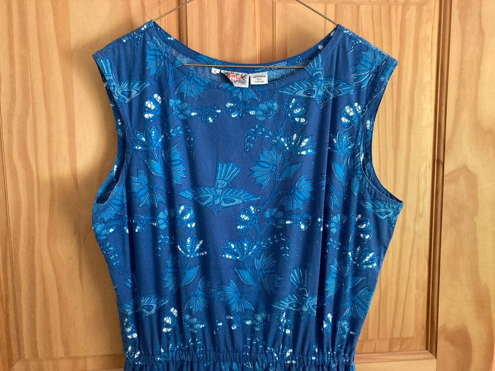 Vtg Java Wraps Blue Cotton Maxi Evening Dress Full Skirt Belt Women&rsquo;s L St Croix