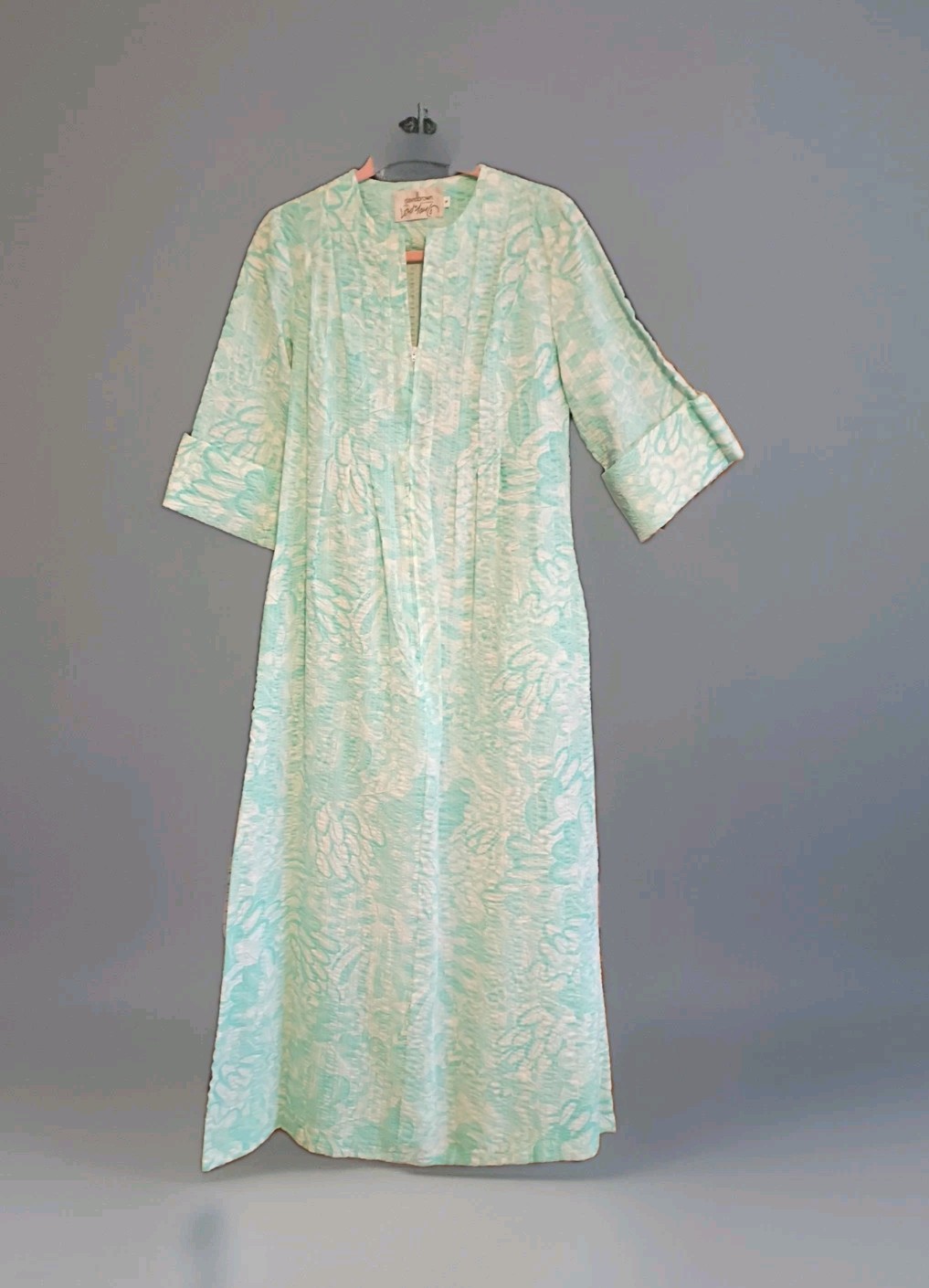 Vtg Elegant David Brown California Long Summer House Dress Gown Robe S USA NWT