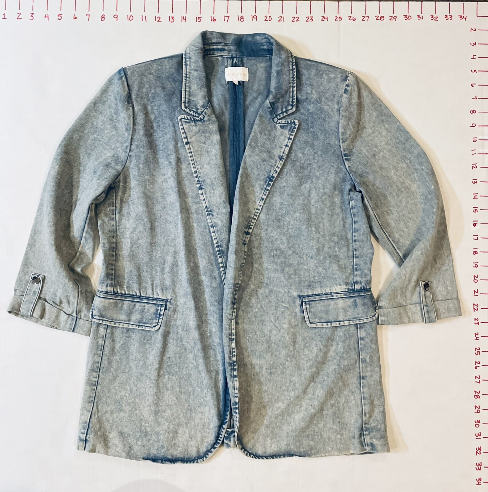 Entro Stretch Denim Stonewashed Blazer Size S Fitted Retro. 80s Fashion.