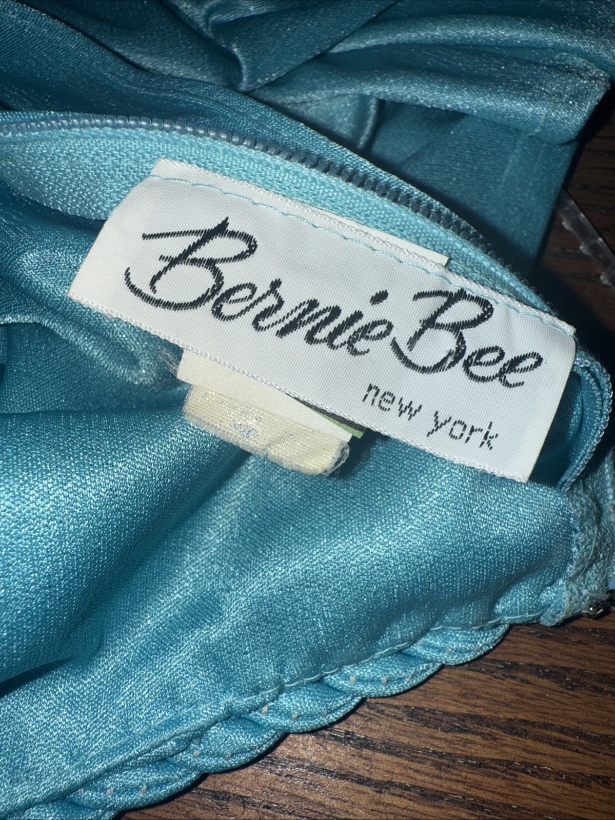 Vintage Bernie Bee New York Blue Evening Wear Dress Elegant Solid Blue Belt 10