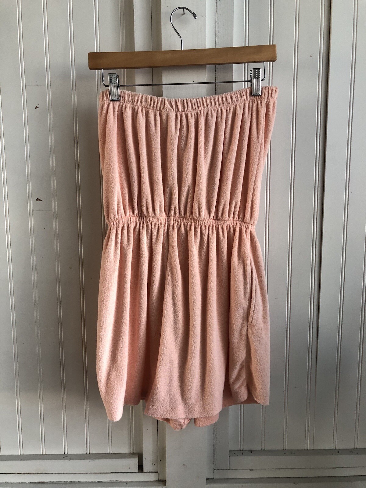 70’s Light Peach Terry Cloth Romper Strapless Jumper