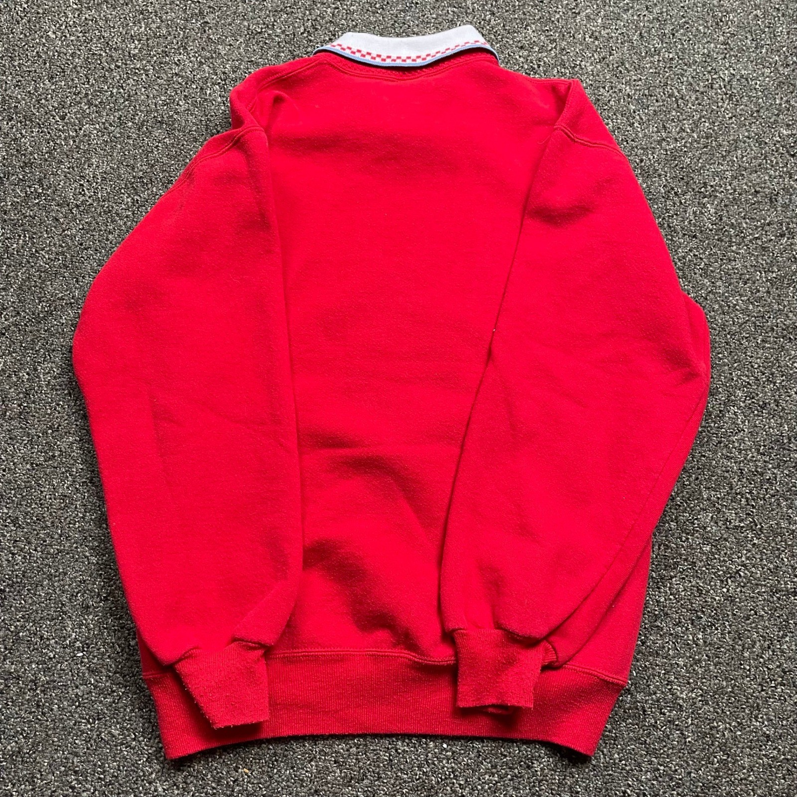Vintage Red Heart Patchwork Sweatshirt White Polo Collar Valentine Cottage core