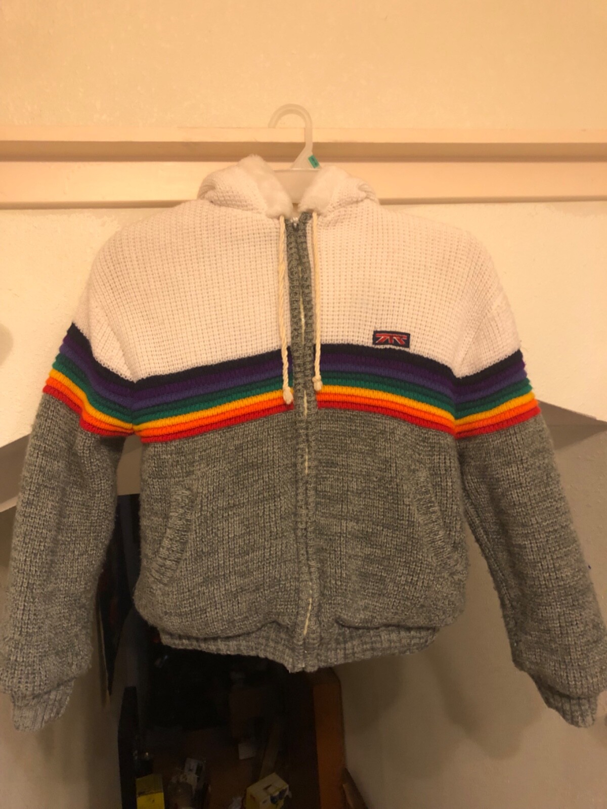 SMALL – VTG Brittania RAINBOW Sweater Hooded Zip Up Jacket Preppy Fleece Lined