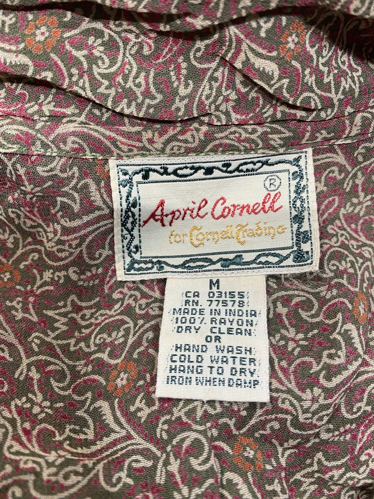 APRIL CORNELL Vintage Dress SIZE MEDIUM M long brown 90s Y2K Rayon sheer boho