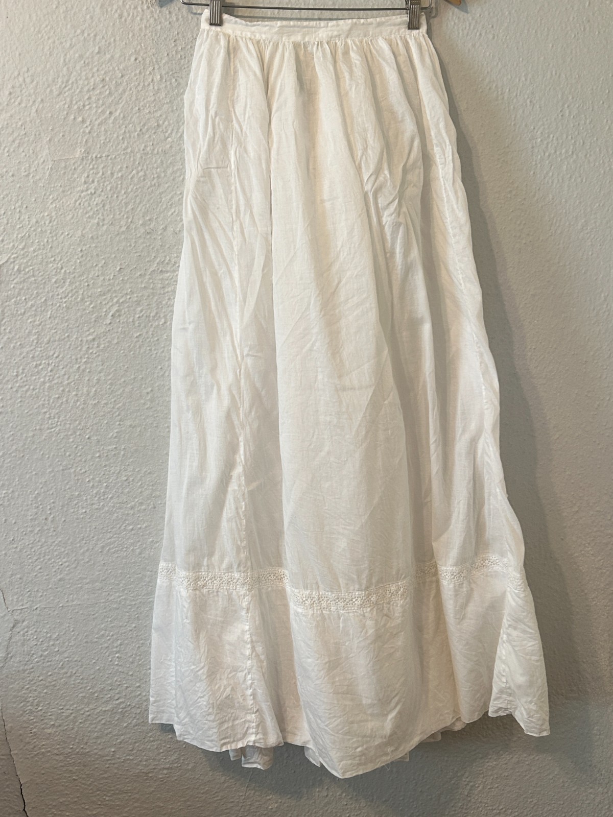 Antique Edwardian 1900 XS White Cotton Ruffle Long Lawn Tea Skirt Petticoat