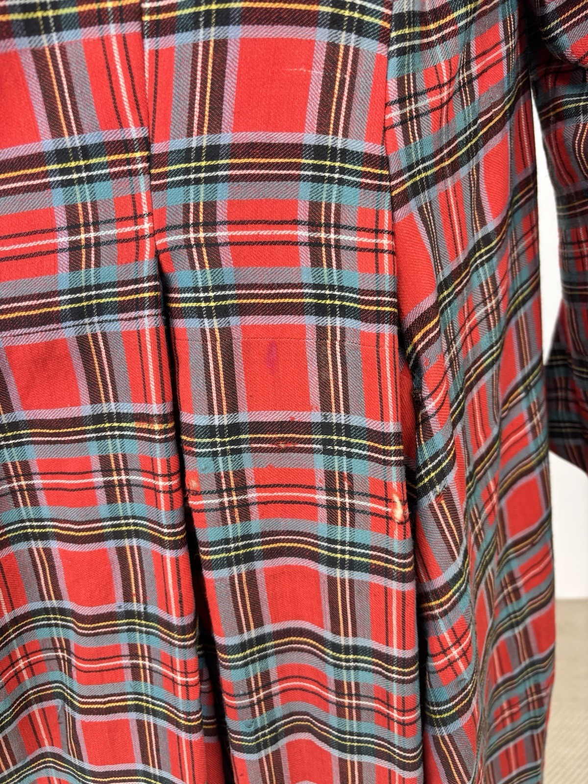 Antique Victorian Walking Coat Plaid Red Green Black Yellow Burnout Velvet AS IS