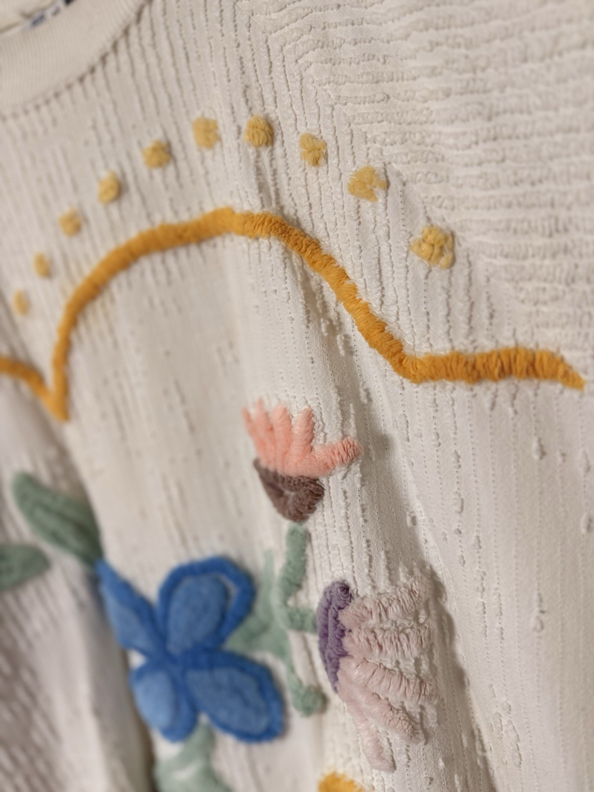 Vintage Artisan Chenille Embroidered Sweater | Floral Folk Art | Texas Made | M
