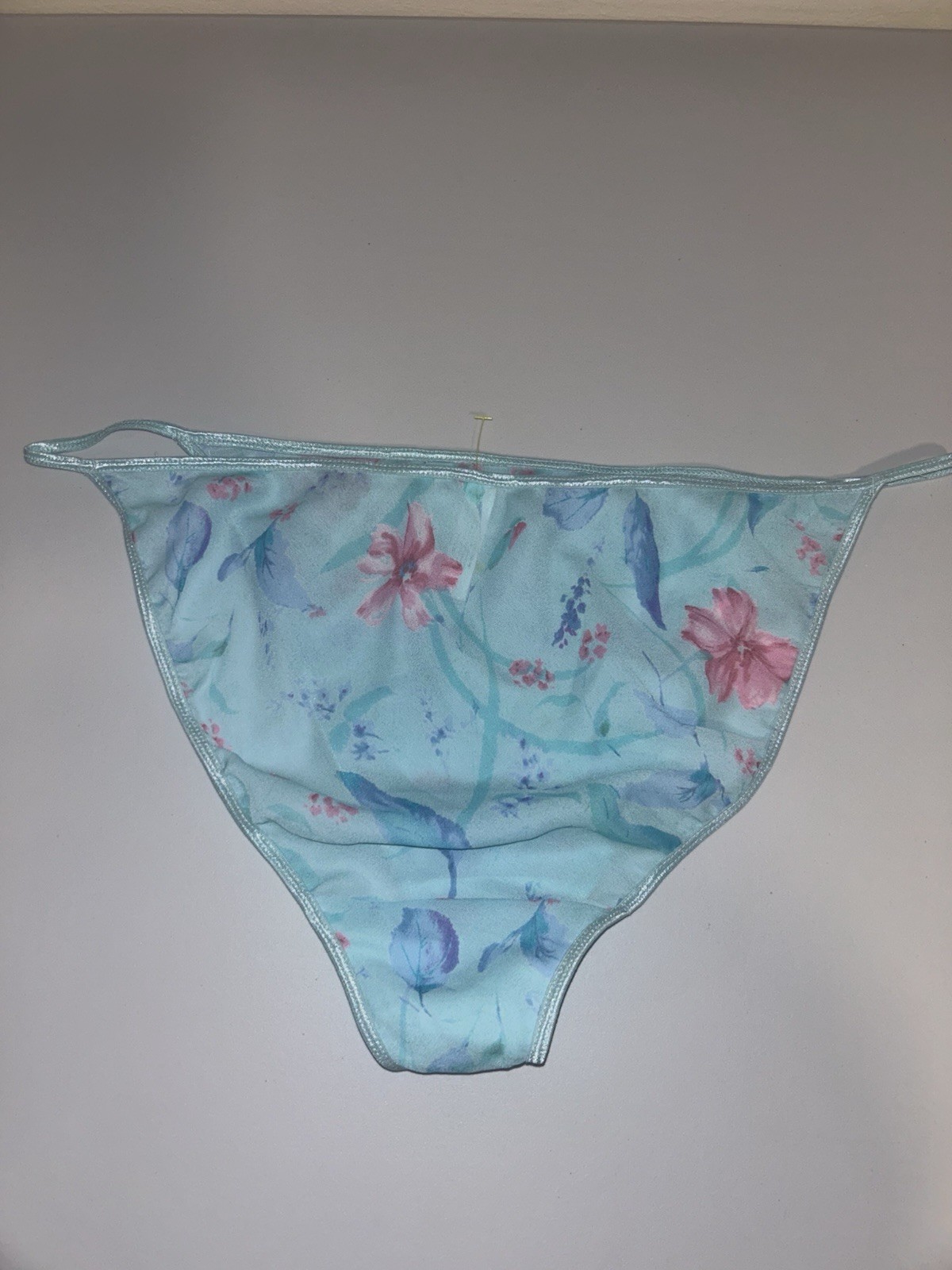 VTG Cacique Sensual Second Skin String Bikini Panty 22/24 NWT Blue Mesh Material