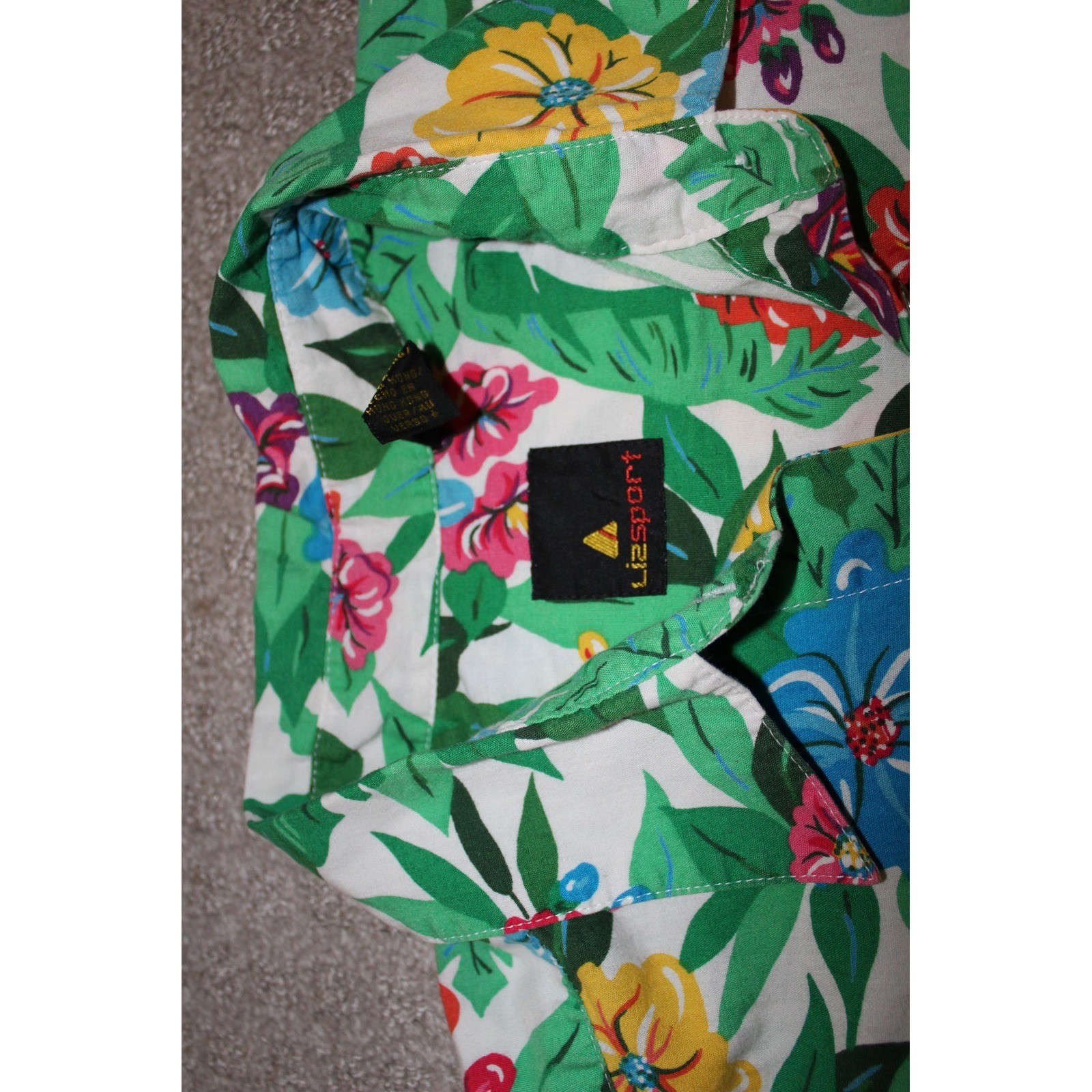 VTG Liz Sport Tropical Floral Cotton Button Down Shirt Women&rsquo;s Size Large
