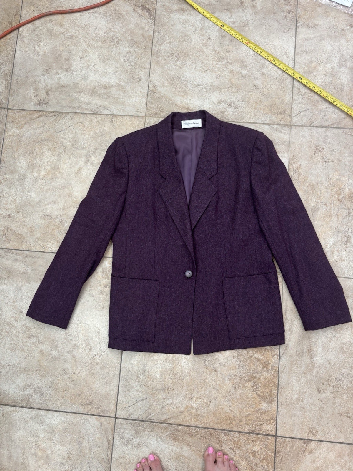 Vintage Evan Picone 3 Piece Suit Wool Mohair Purple Blazer Skirt Pants Size 16