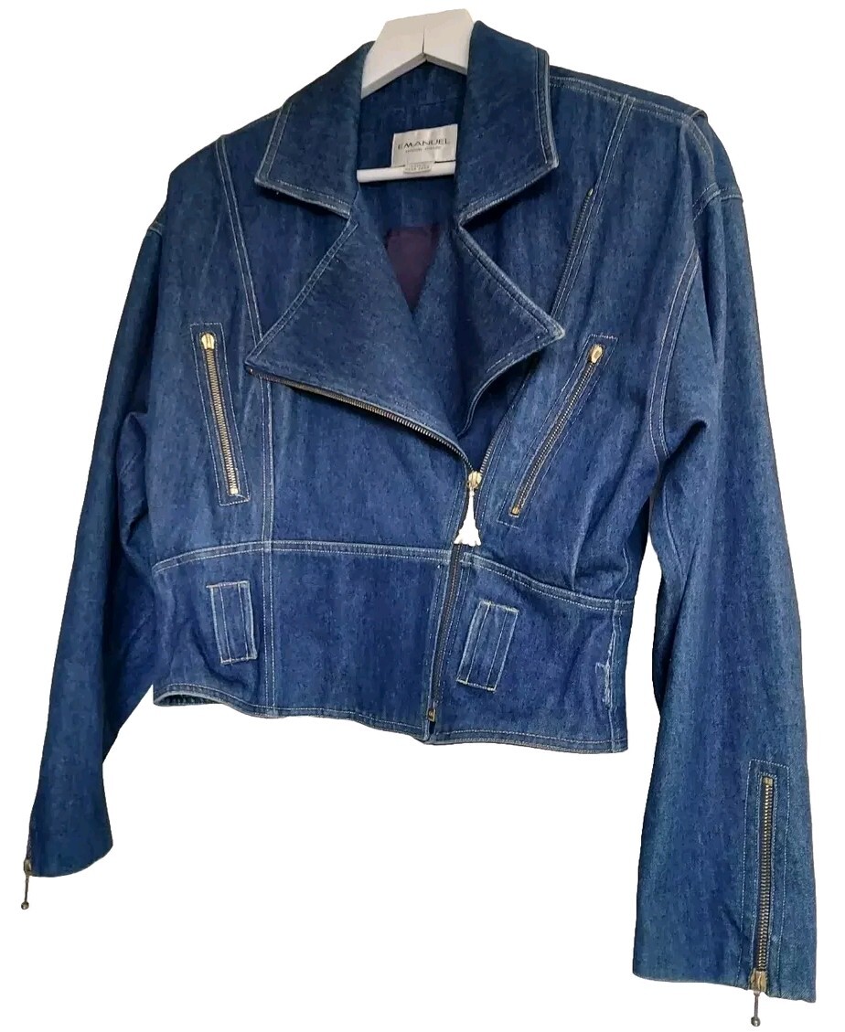Emanuel Ungaro Vintage Bikers Dennin Jacket Size 8 , Read Description