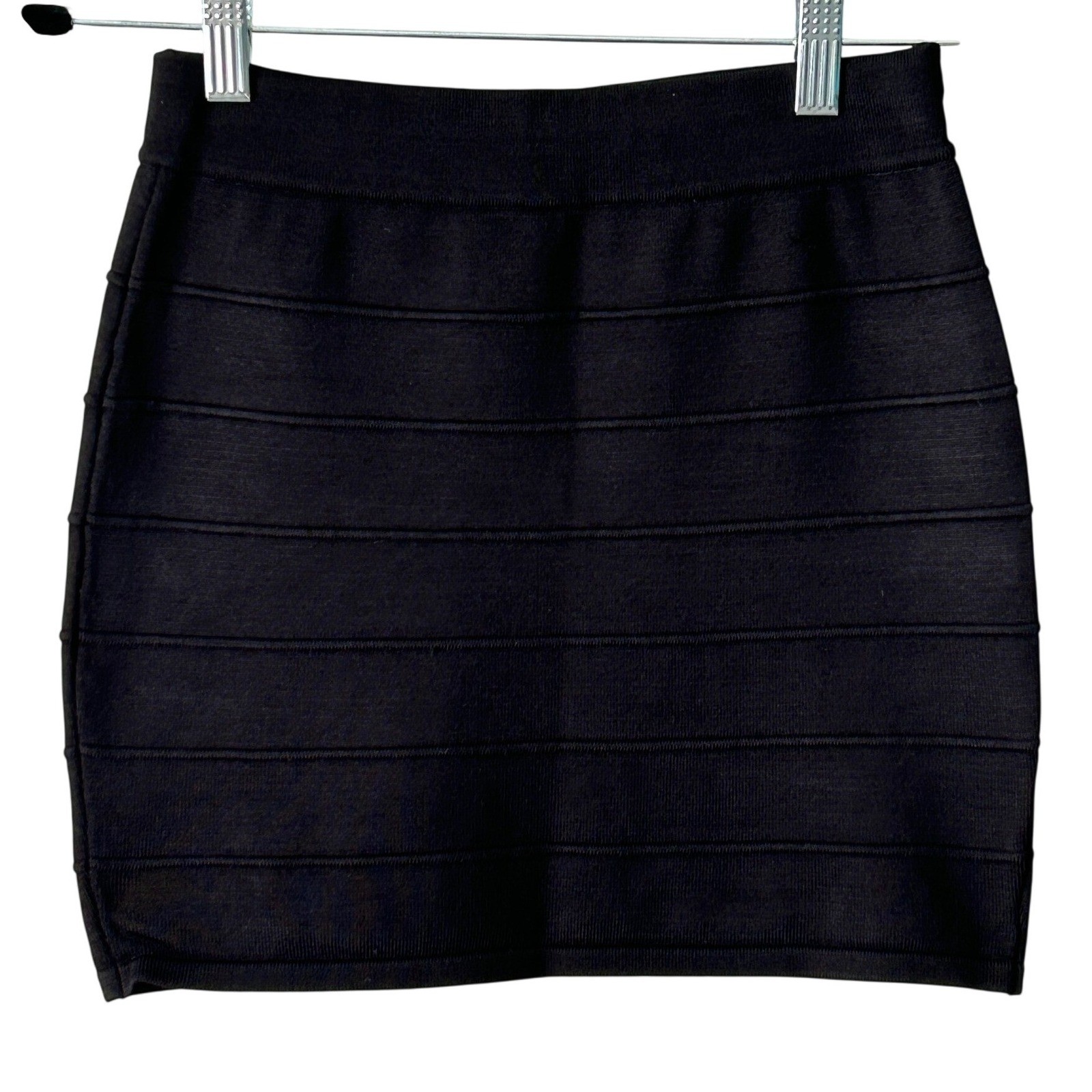 Wet Seal Vintage Black Pencil Mini Skirt Horizontal Ribbed Stripe Women&rsquo;s Small