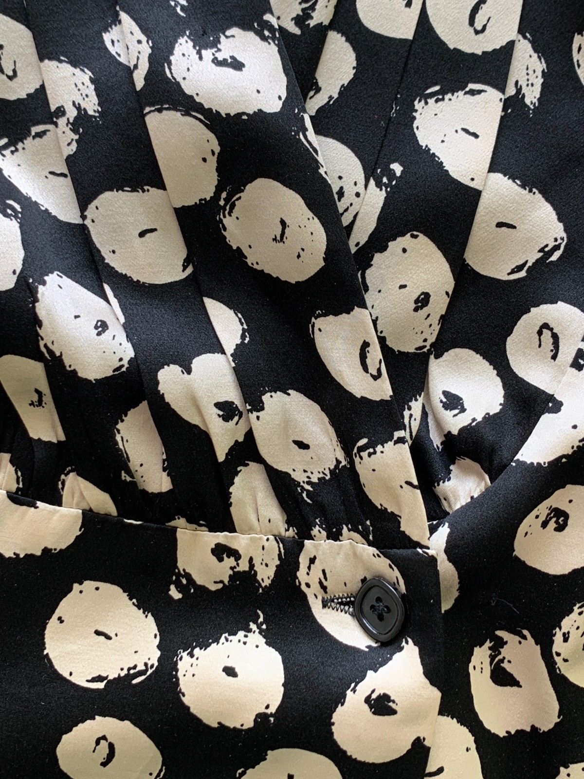 Vtg Constance Saunders 100% silk blouse black cream abstract circles sz 4 M