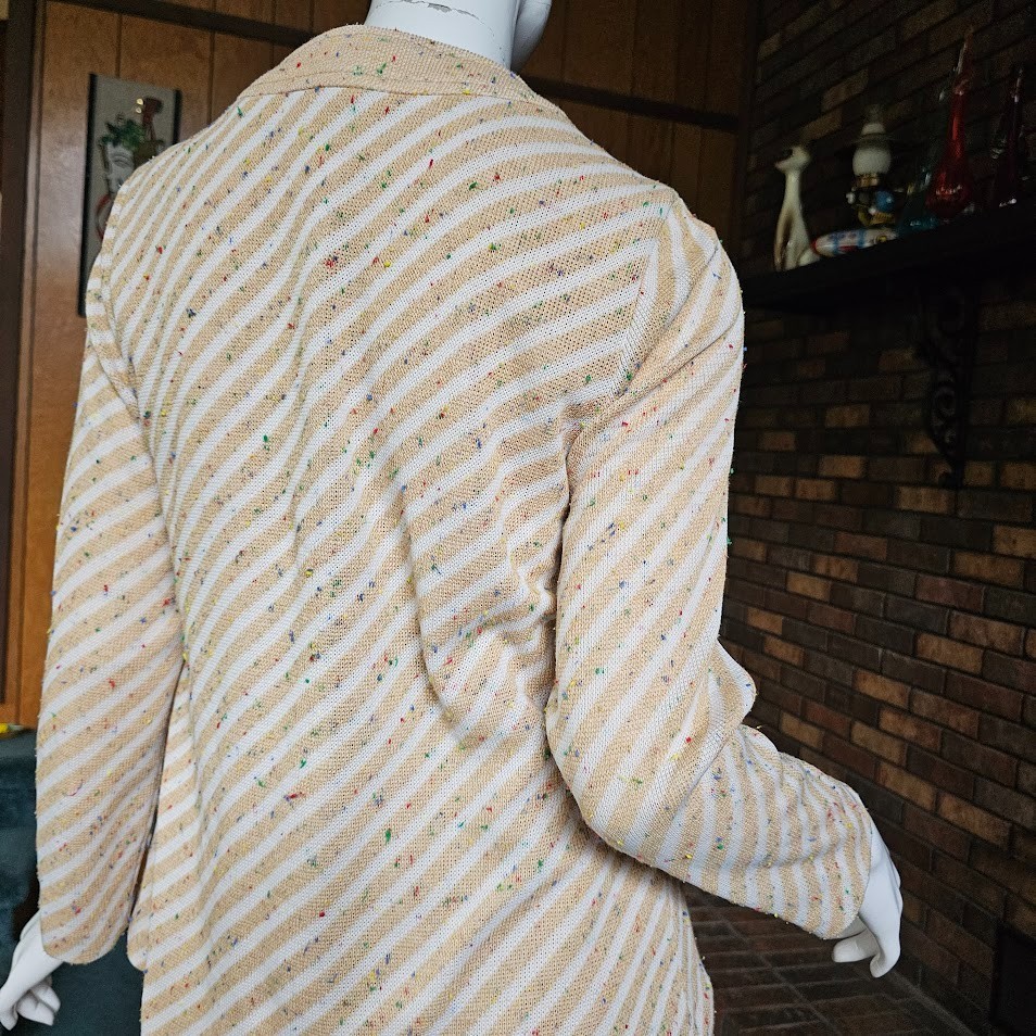 Vtg 70s Mod Rainbow Confetti Knit Oatmeal Stripe Blazer + Mini Shift Dress M/L