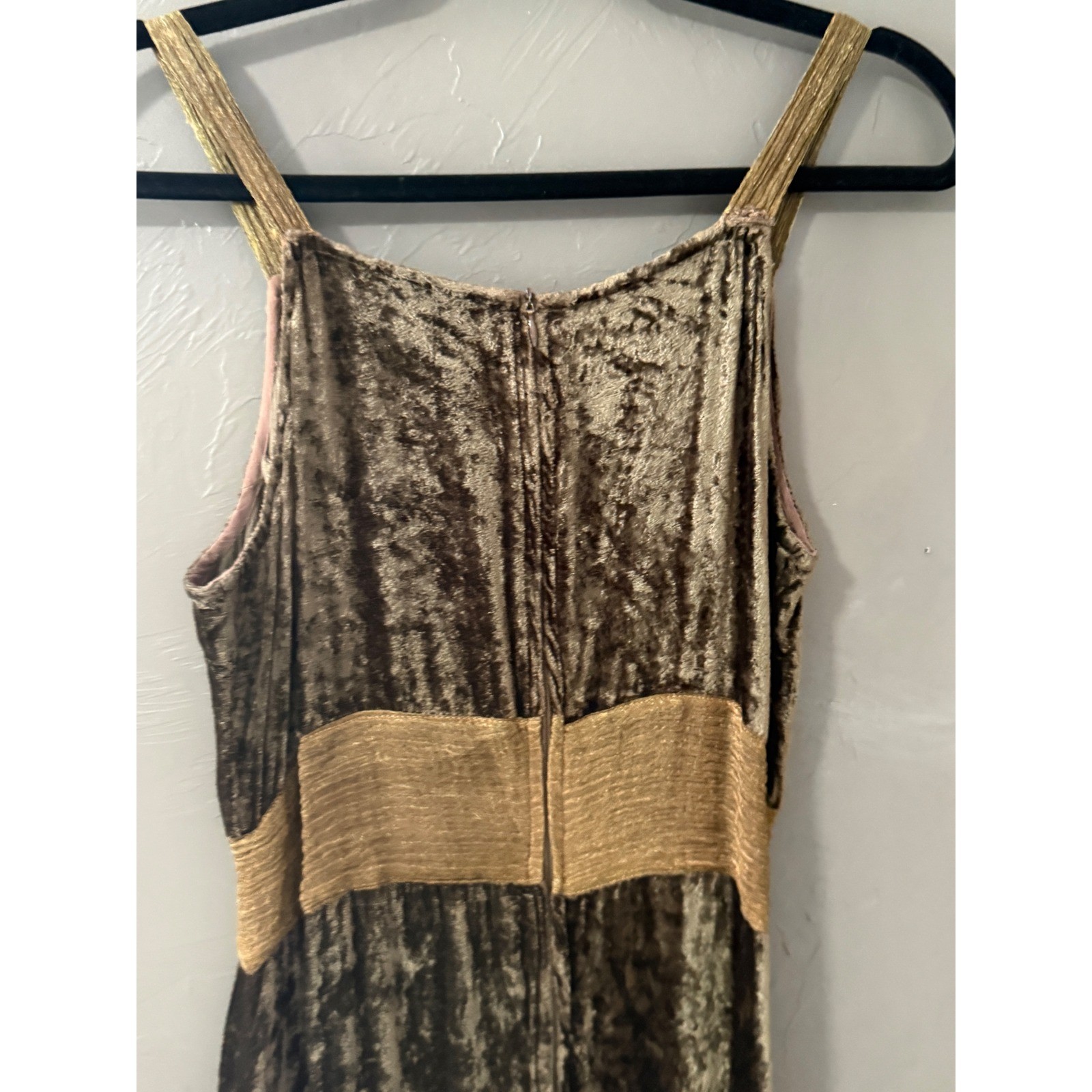 Renaissance Magnus Vintage 90s Crushed Velvet Maxi Dress Brown Gold Goblin L