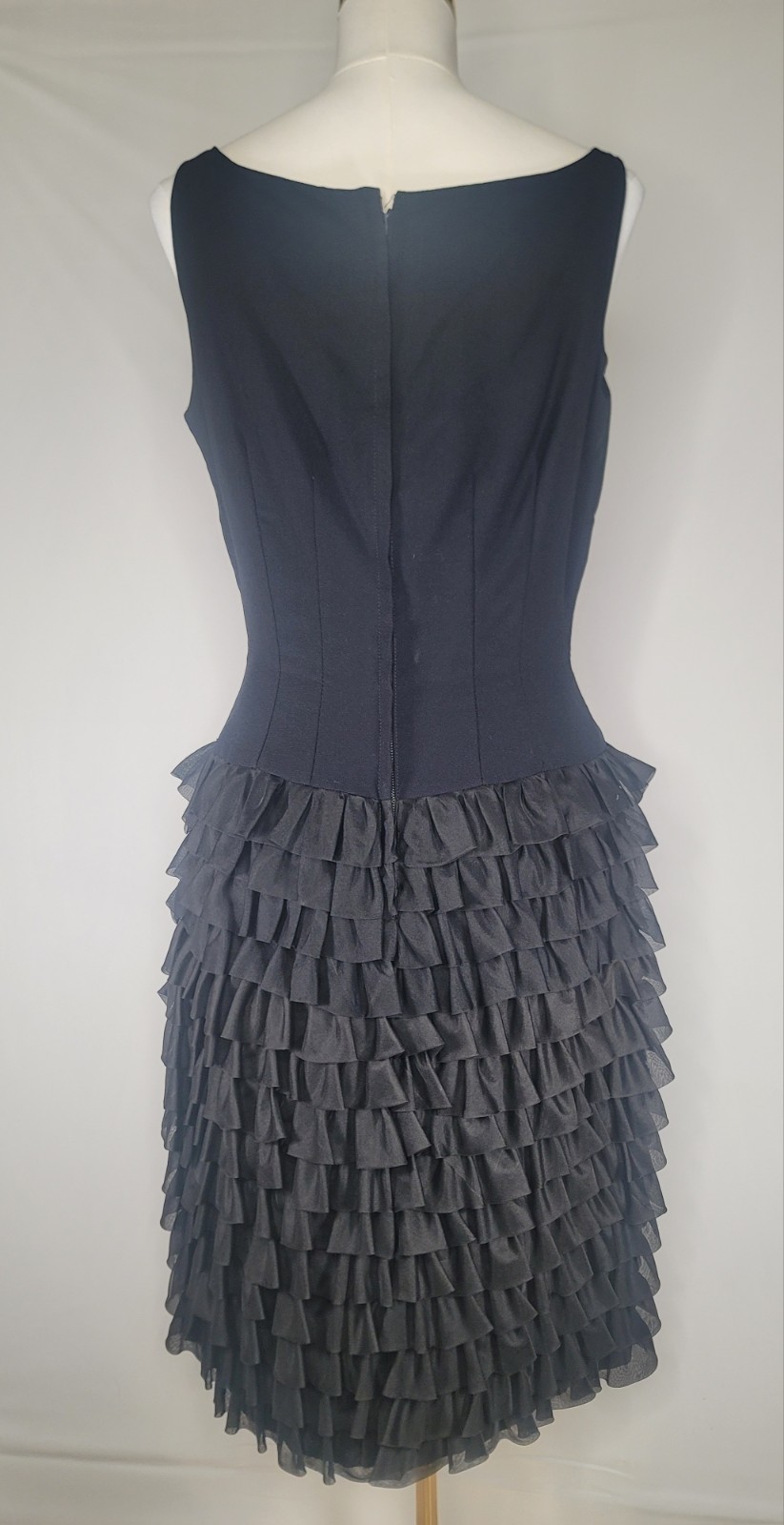 VTG Alfred Werber Black Ruffle Cocktail Dress Womens Tiered Party Dress READ