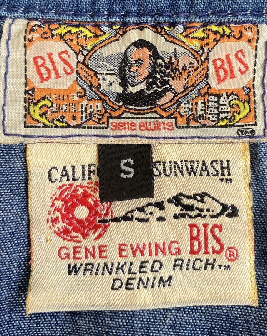 Vintage BIS BIS S Gene Ewing 100% Cotton Denim Double Breasted Jacket Blue