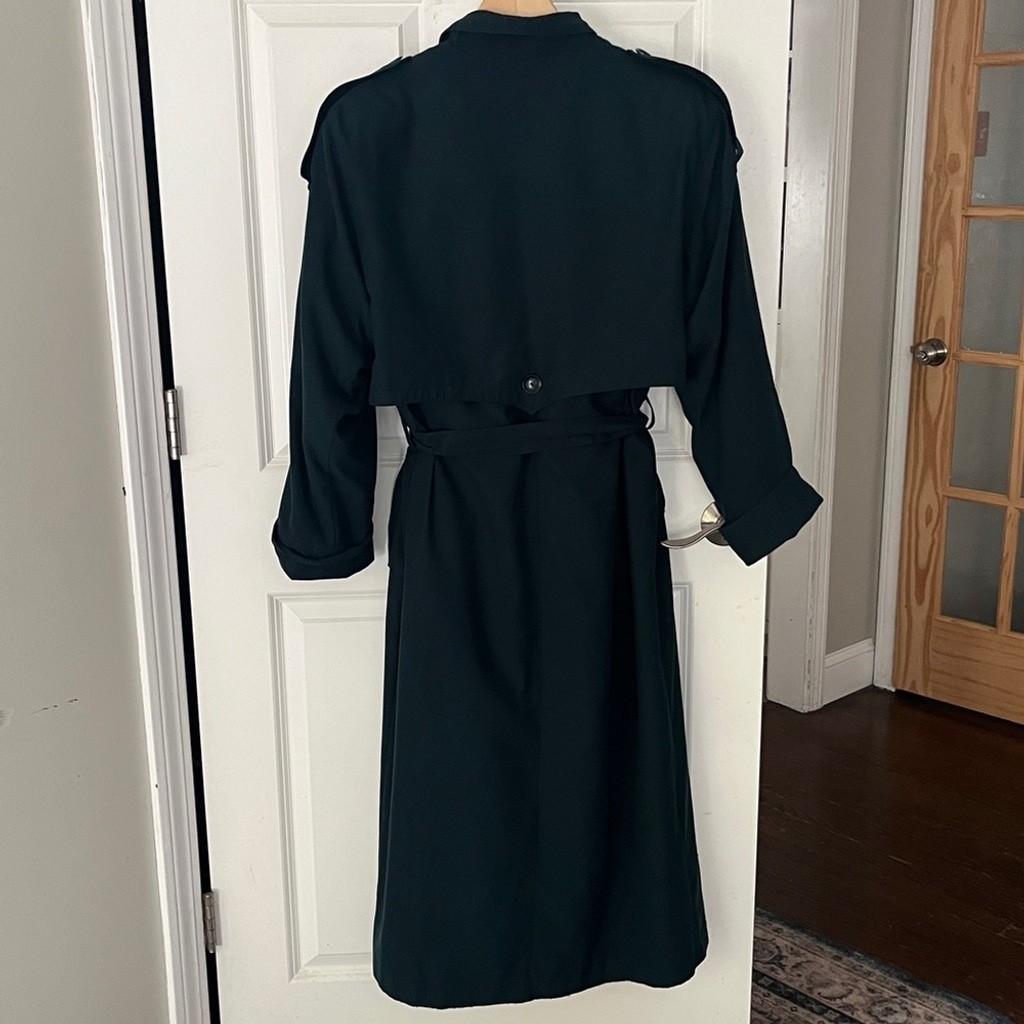 Dark Forest Green Vintage Full Length, Lined Trench Coat Sz 12