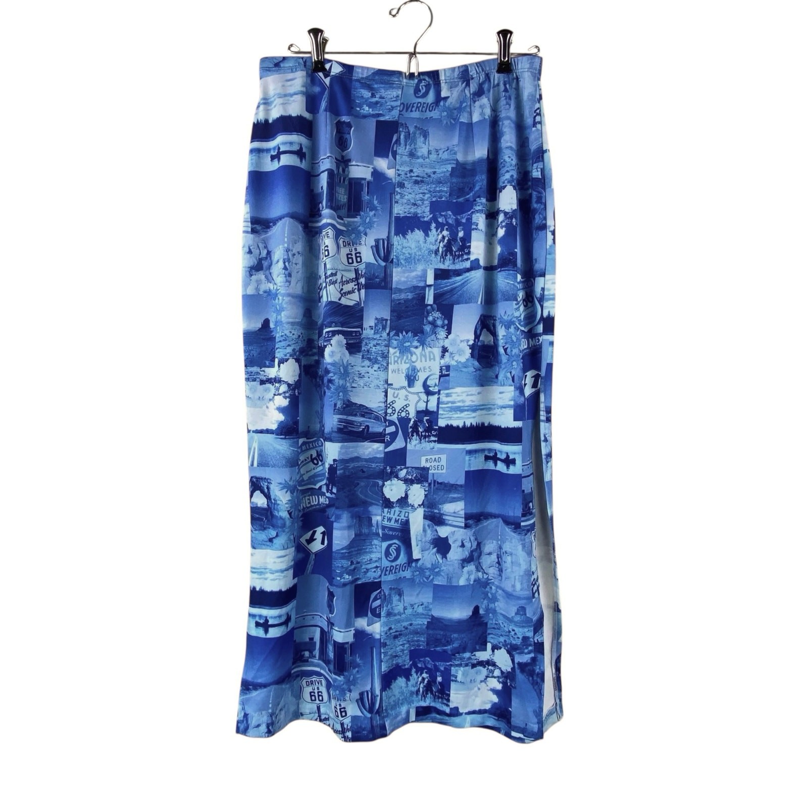 Vintage Western Graphic Midi Skirt Size L Blue Art To Wear