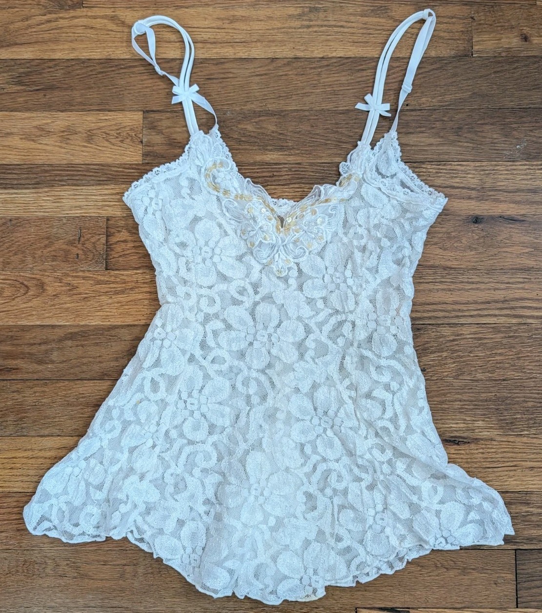 Vintage 60&rsquo;s Babydoll Camisole Lace Floral The Priscilla Collection Small Sequin