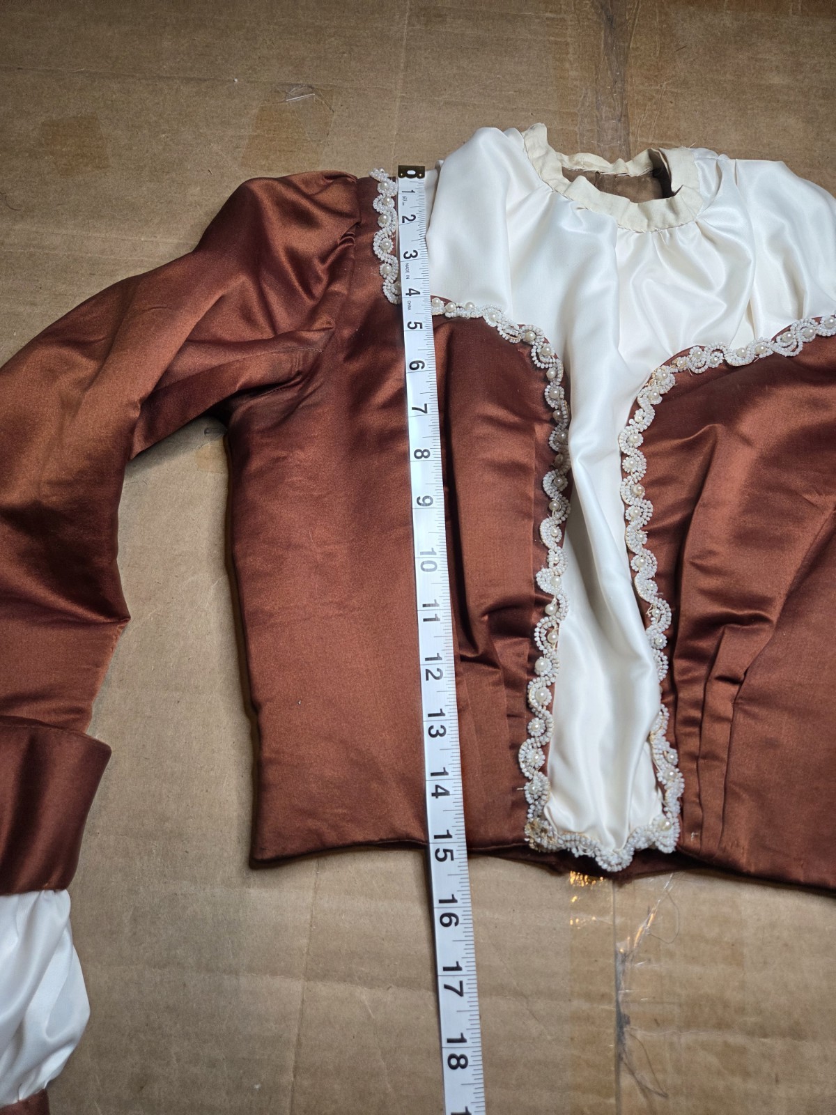 Victorian Copper Silk Blend Walking Suit w/ Ivory Taffeta Inserts & Pearl Trim
