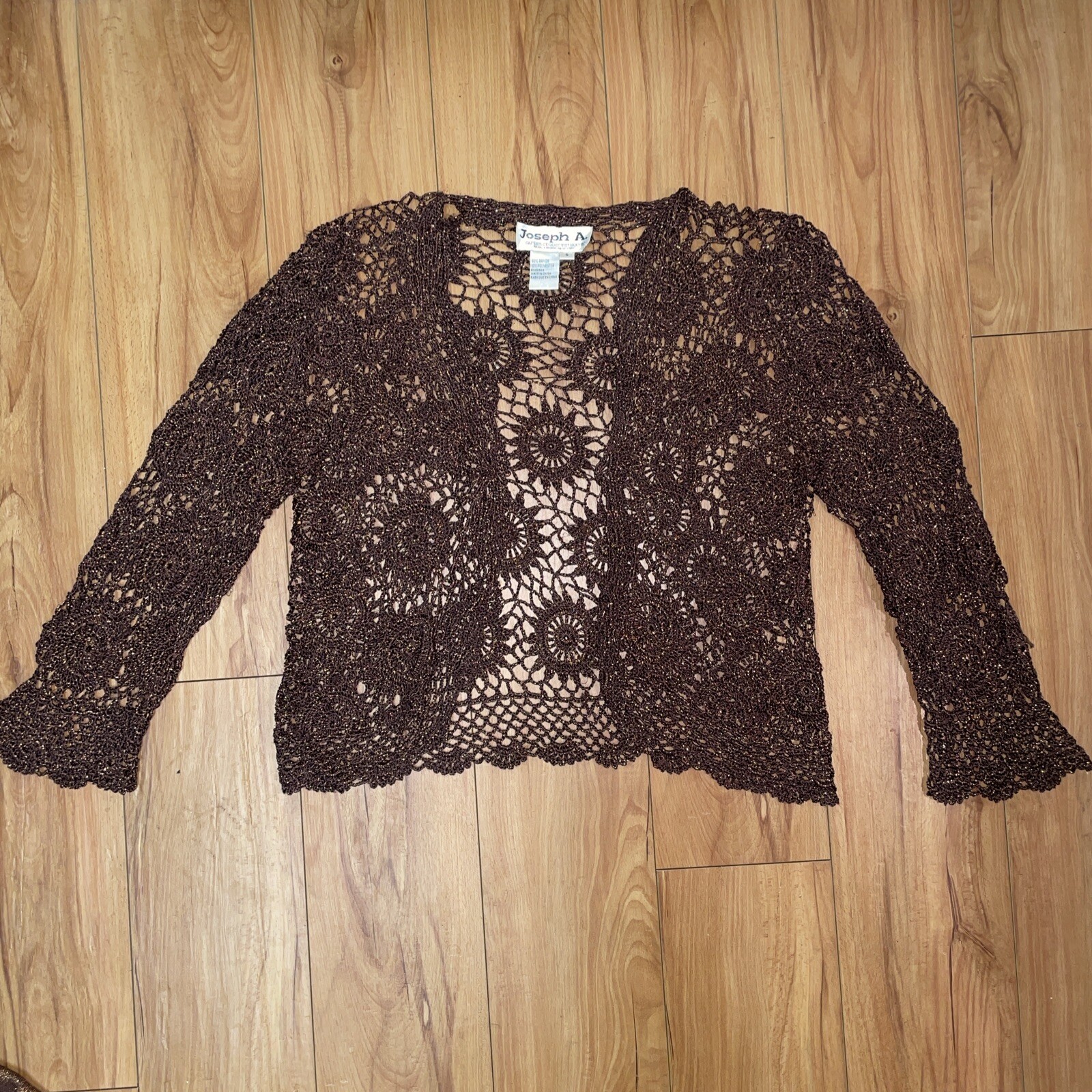 RARE- Vtg Brown & Copper Boho Crochet Top & Cardigan Sizes S/M (Joseph A.)