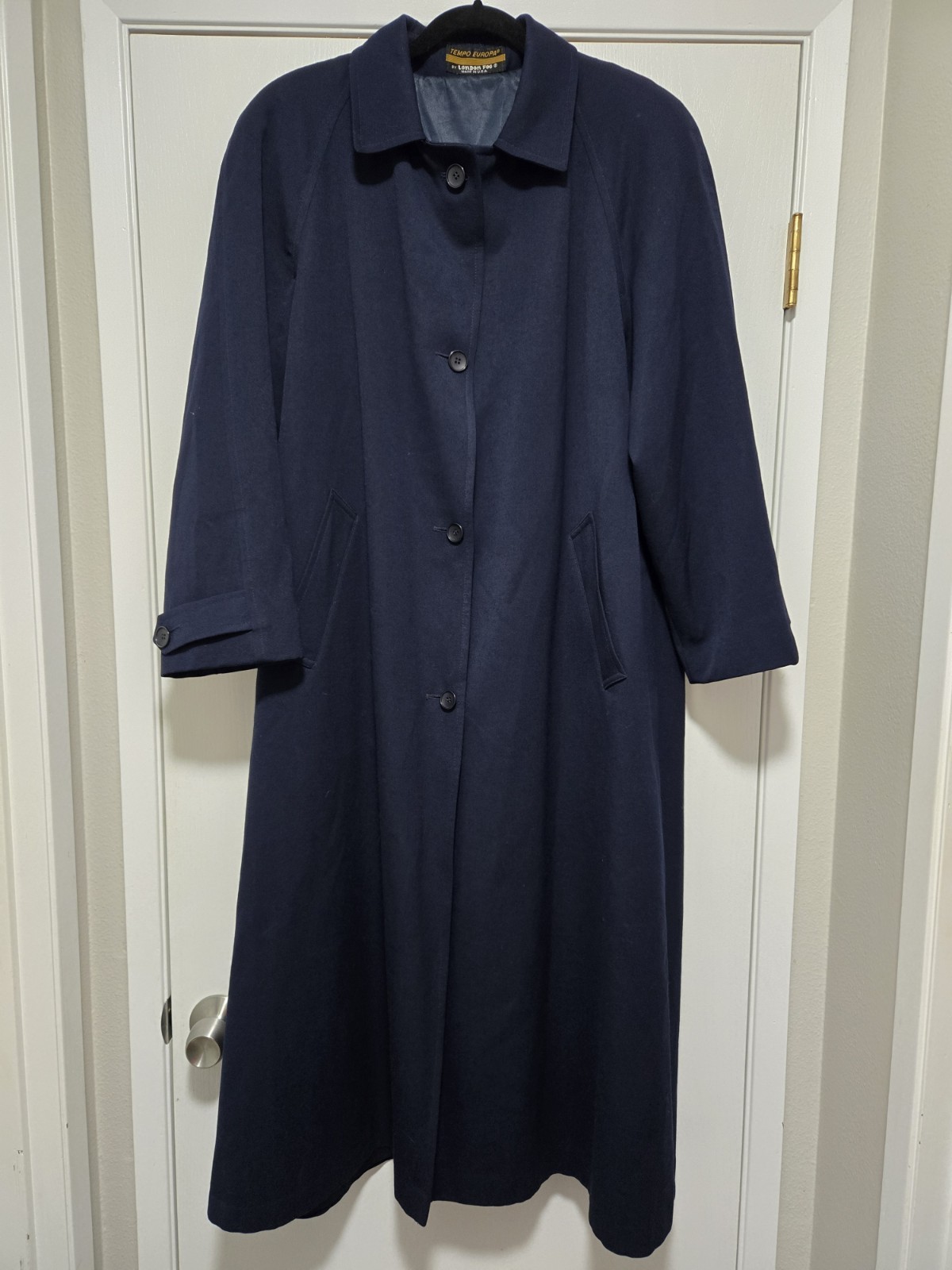 Vintage Tempo Europa London Fog 100% Wool Trench Coat Women&rsquo;s 12 Regular Blue