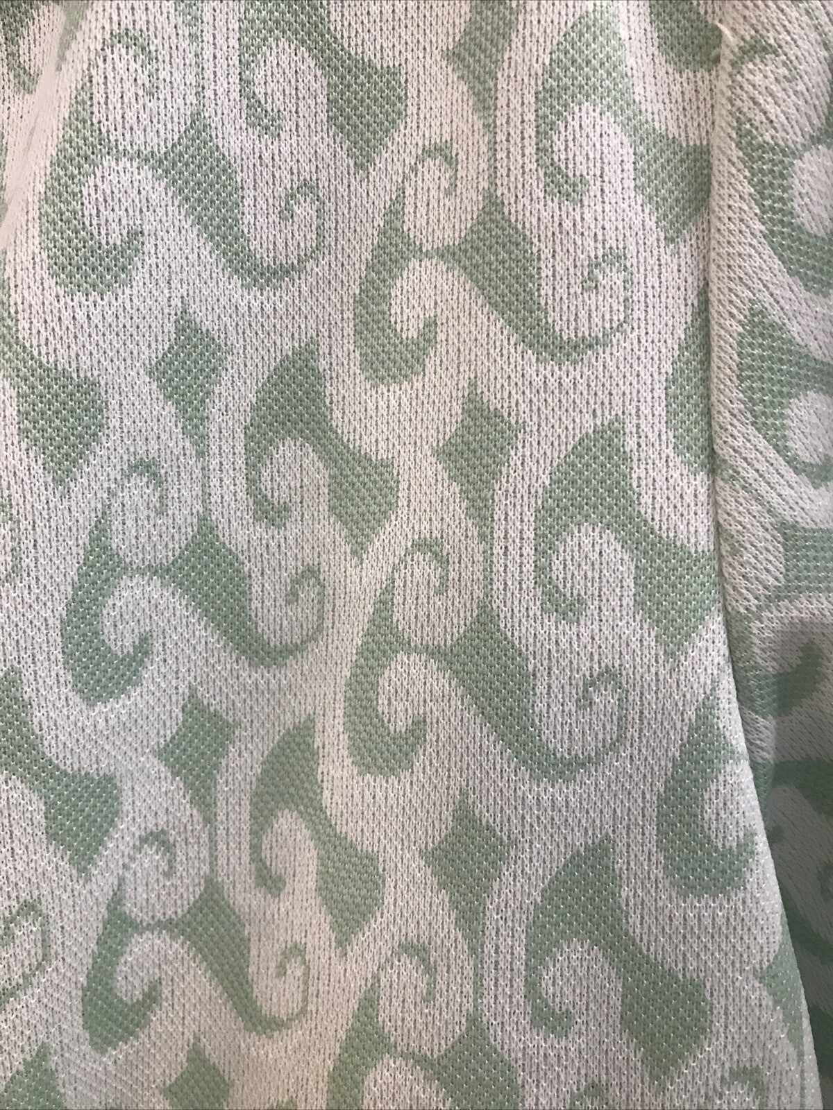 Vintage 70s Shift Dress Double Knit Poly Handmade Green White Geometric Sz M