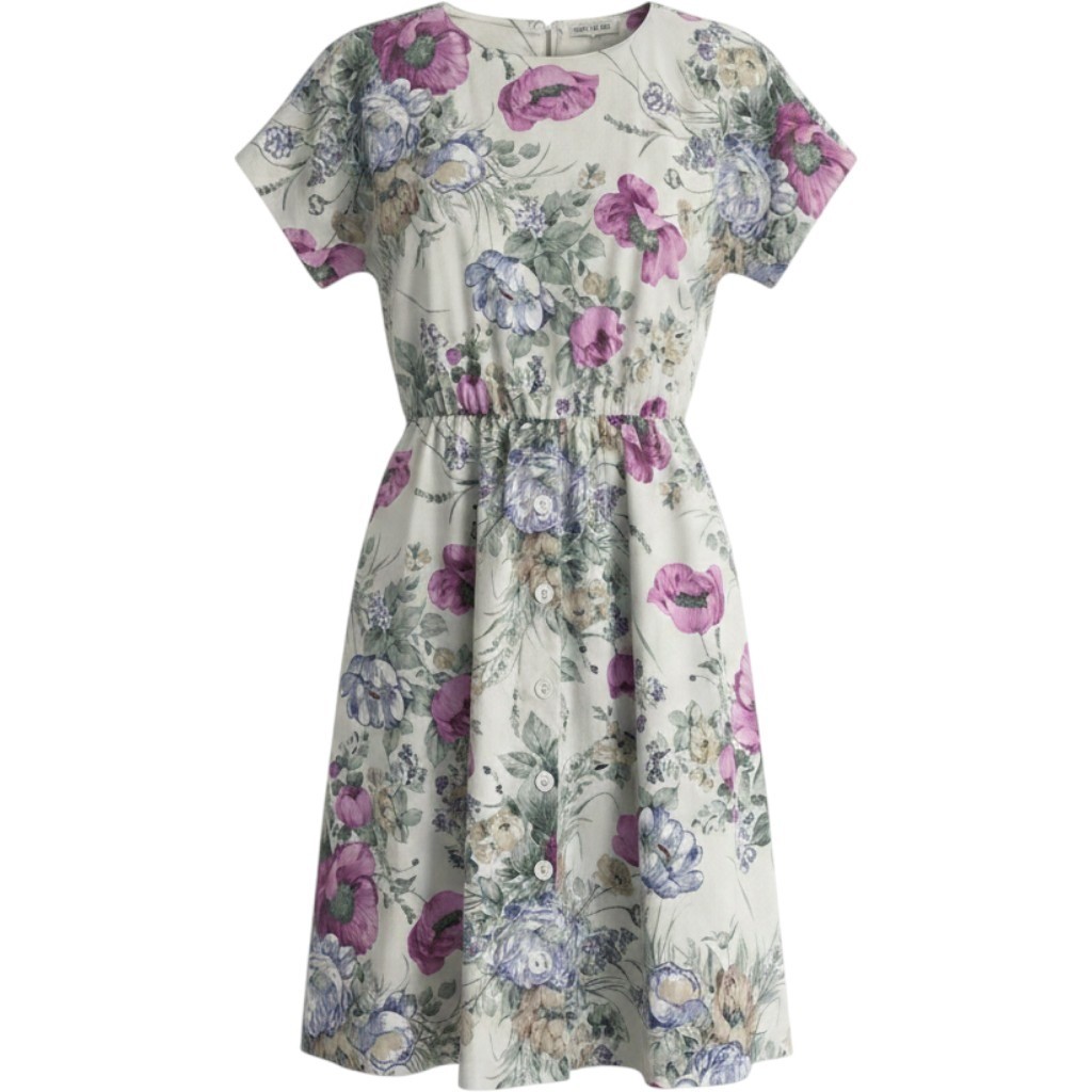 Vintage 80s California Looks Floral Cotton Midi Dress Size 10P Made in USA READ