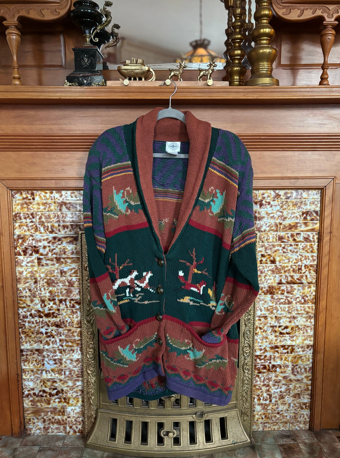 Vintage Miller&rsquo;s Equestrian Fox Hunt Women&rsquo;s Cardigan Button Sweater – Size M