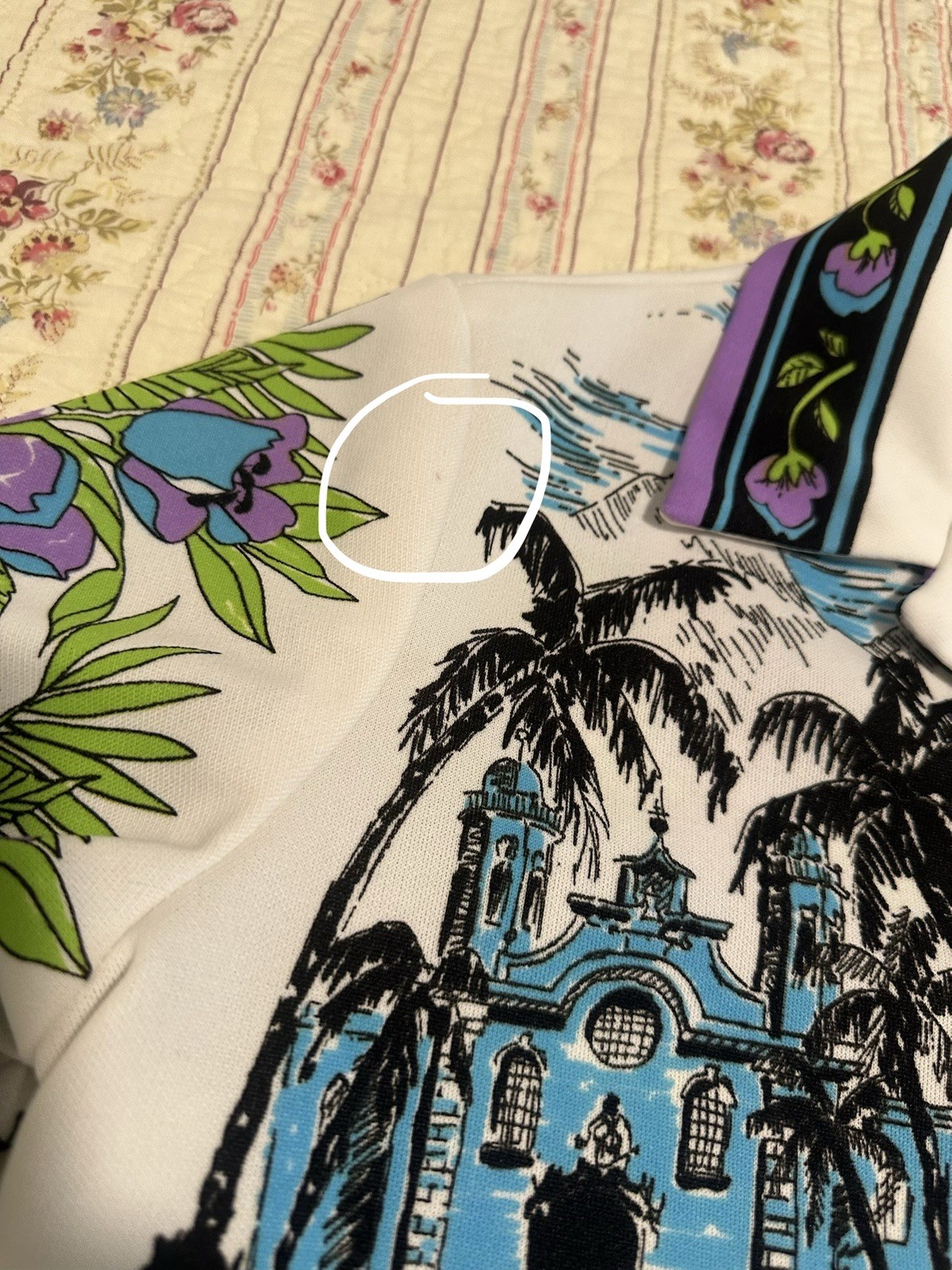 True Vintage 60s 70s Hamilton 8 Mexico Novelty Print Tropical Button Blouse S/M