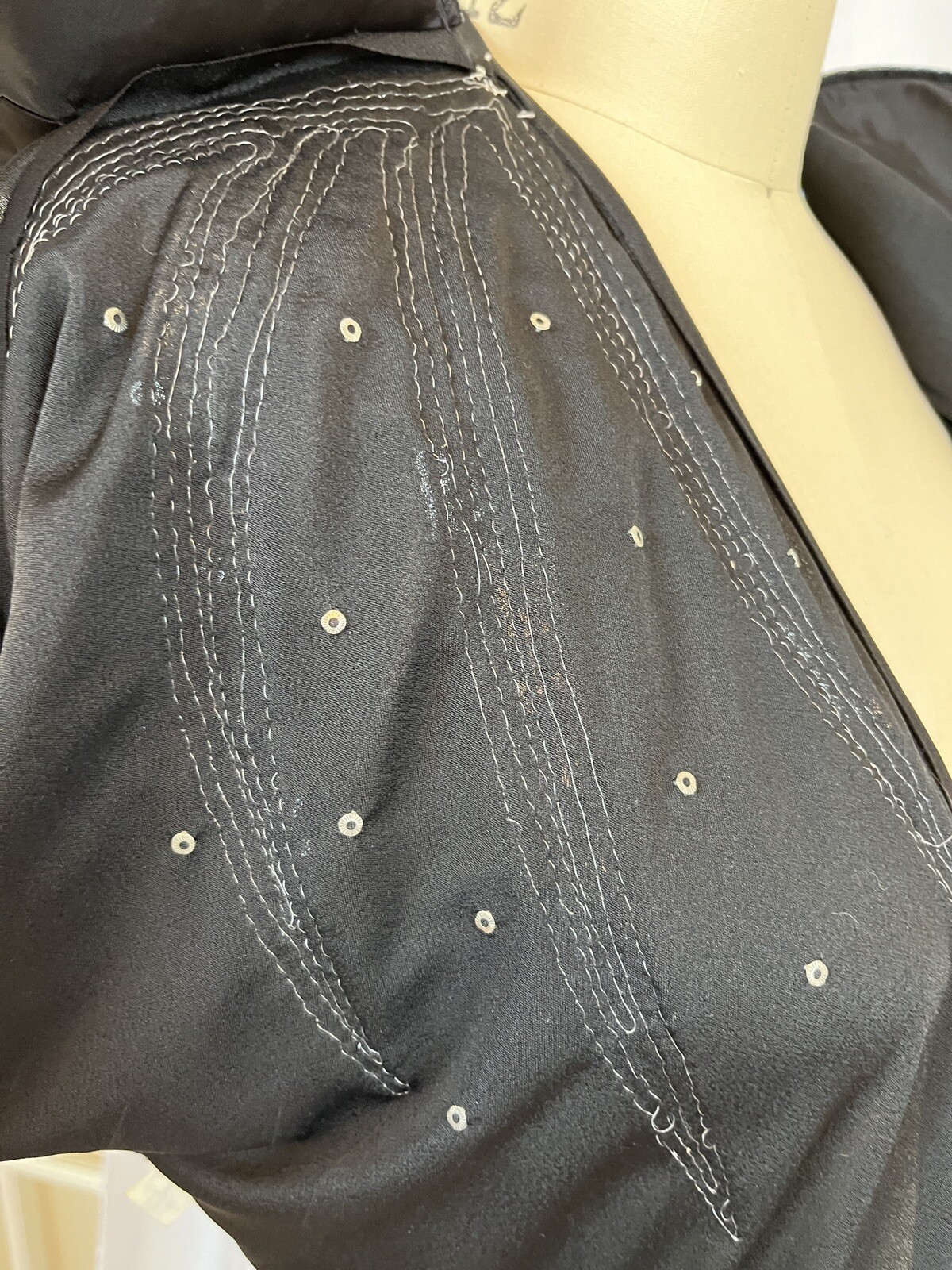 1980&rsquo;s Black Poly Wrap Disco Dress With Sequins and Rhinestones Size 10