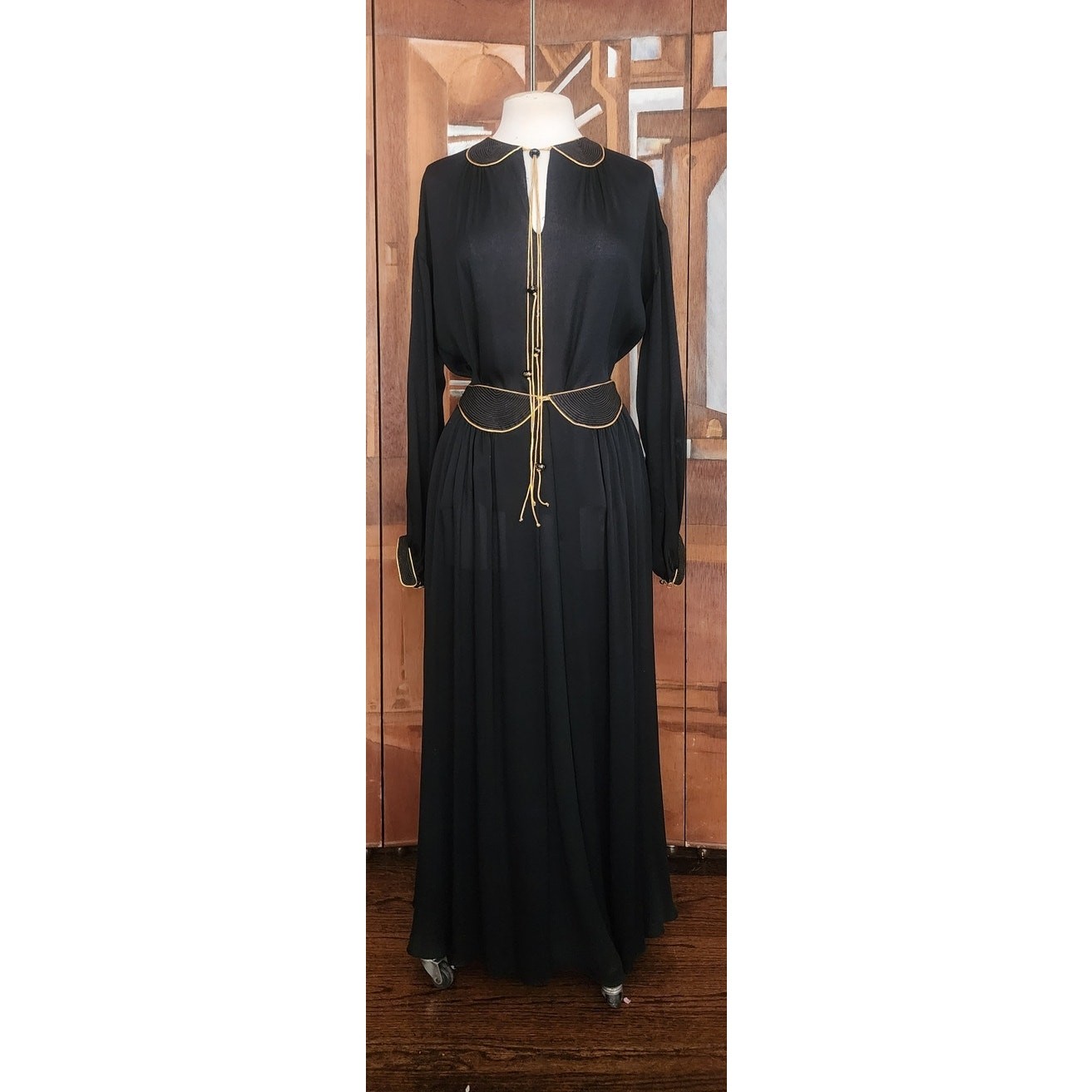 VTG 1970s Geoffrey Beene Ensemble Maxi Skirt Boho Shirt Evening Set Black Gold