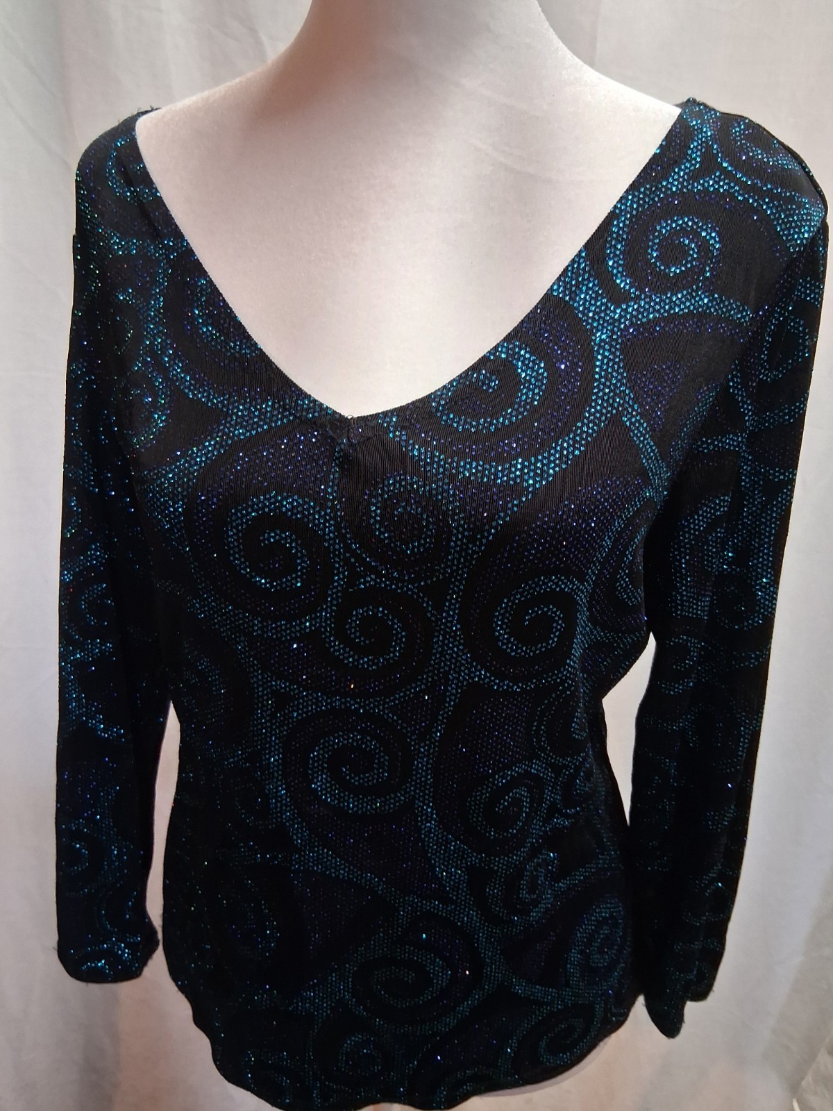 Scooter Tops Vintage Rave Y2K Black Teal Blue Sparkle Size Medium Club Disco