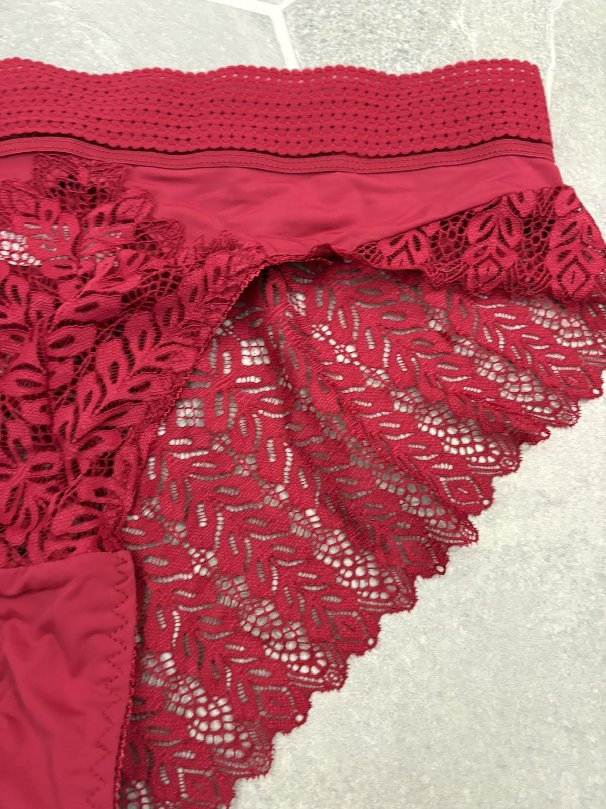NEW Liquid Satin Panty High Rise Lace Hipster Red Panties XL NWOT