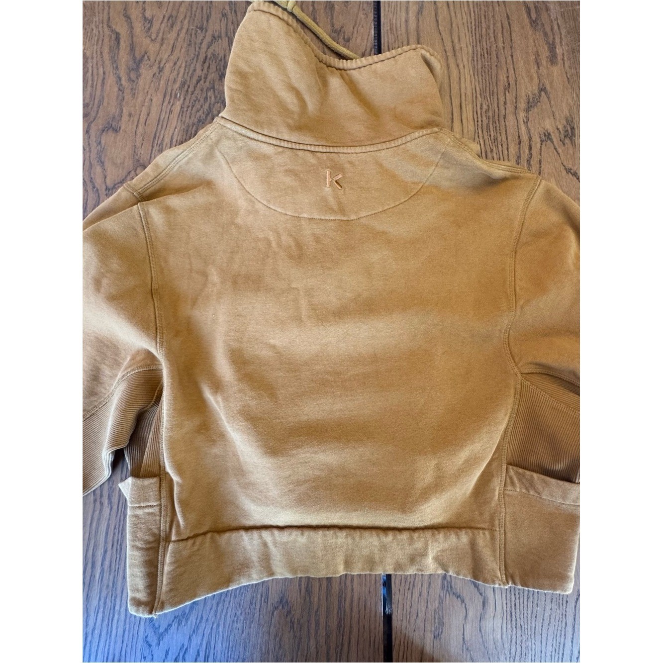 Kenzo Camel Mustard Cropped Funnel-Neck Sweatshirt Quarter Zip Vintage Rare S
