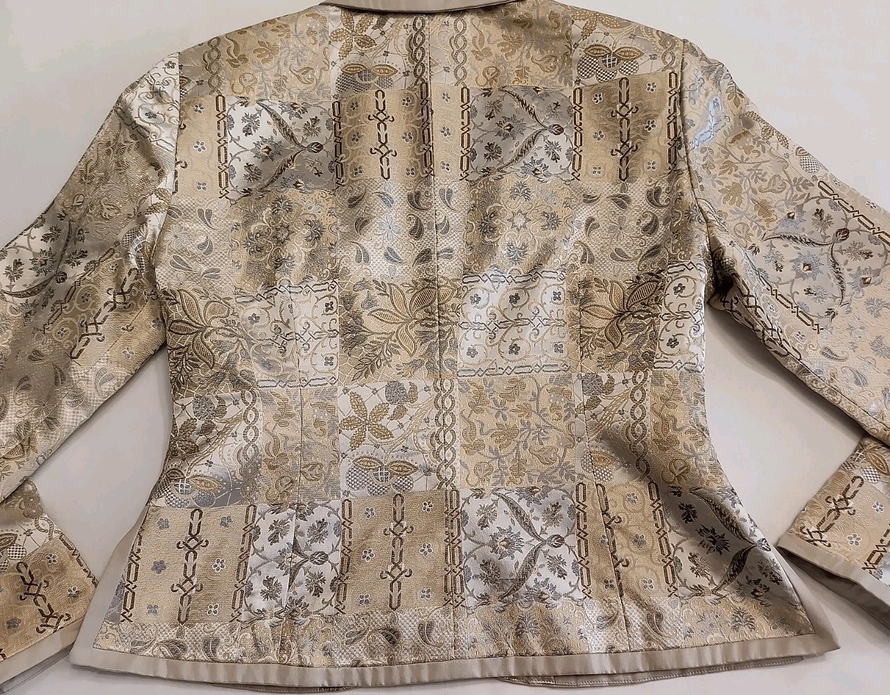 Peck & Peck Blazer Jacket Gold Floral Patchwork Jacquard Brocade Vintage Size 12