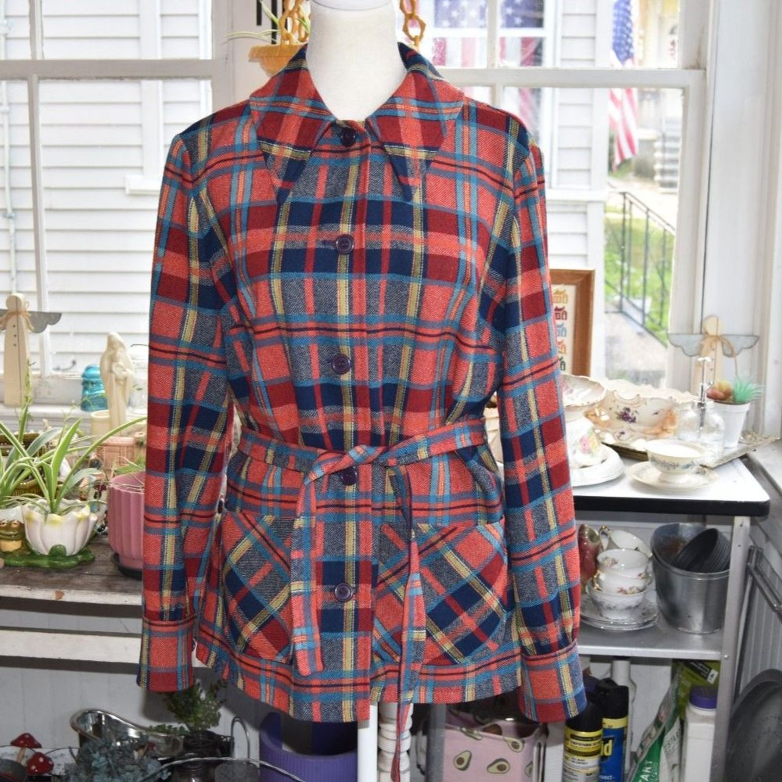 Vintage 60s-70s Pendleton Knockabouts Virgin Wool Plaid Belted Jacket Women&rsquo;s M