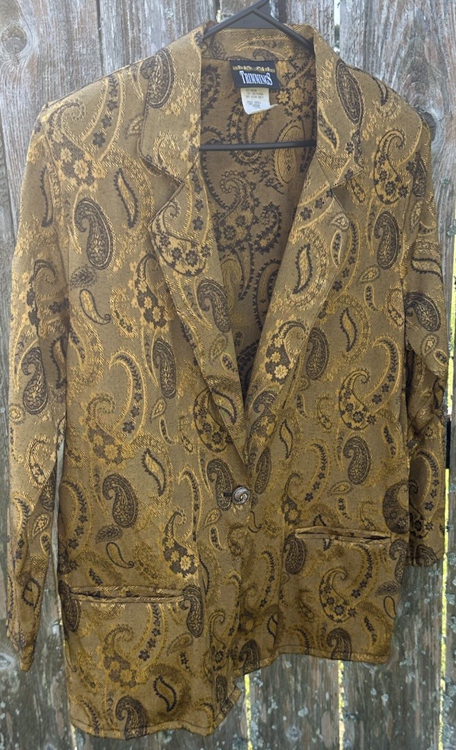 Trimmings Gold Paisley Print Blazer Women’s Size M Style# 10263 Special Occasion
