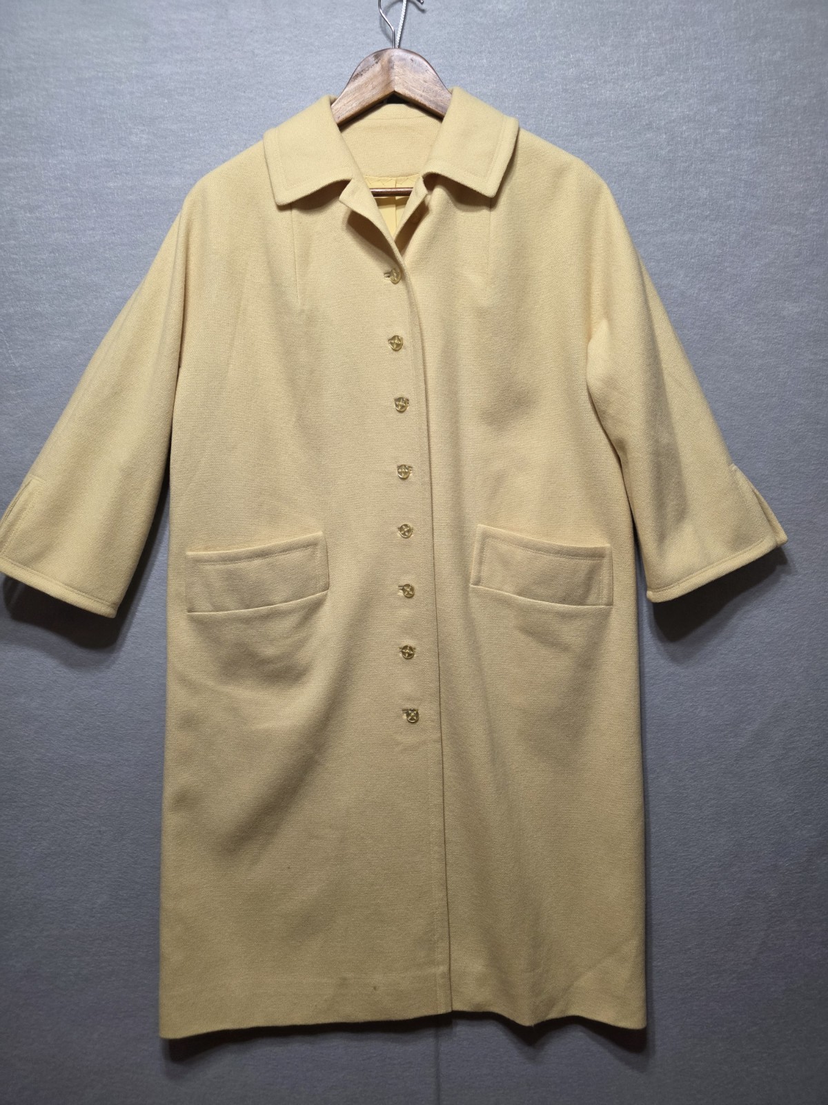 Vintage The Travelaire Yellow Millspun Wool Coat Union Made USA Womens M/L