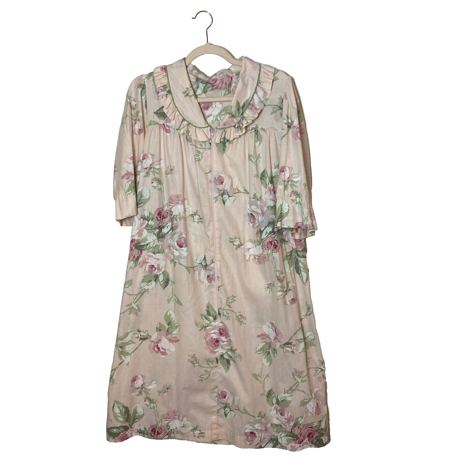Vtg Handmade Housecoat Duster Ruffle Mumu Sz L/XL Floral Cottagecore Lightweight