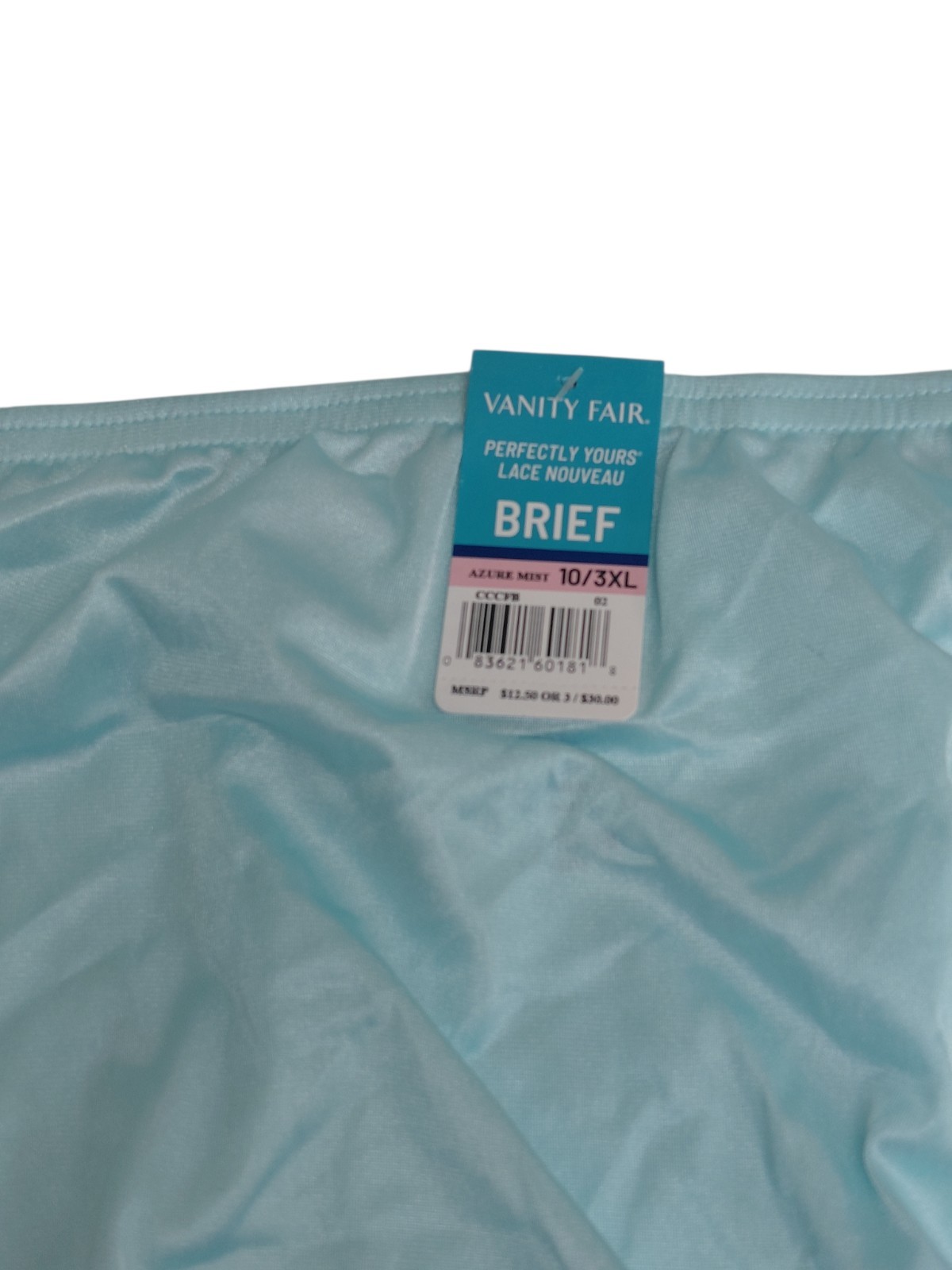 Vintage Light Blue Vanity Fair Granny Brief Size 10/3XL With Lace