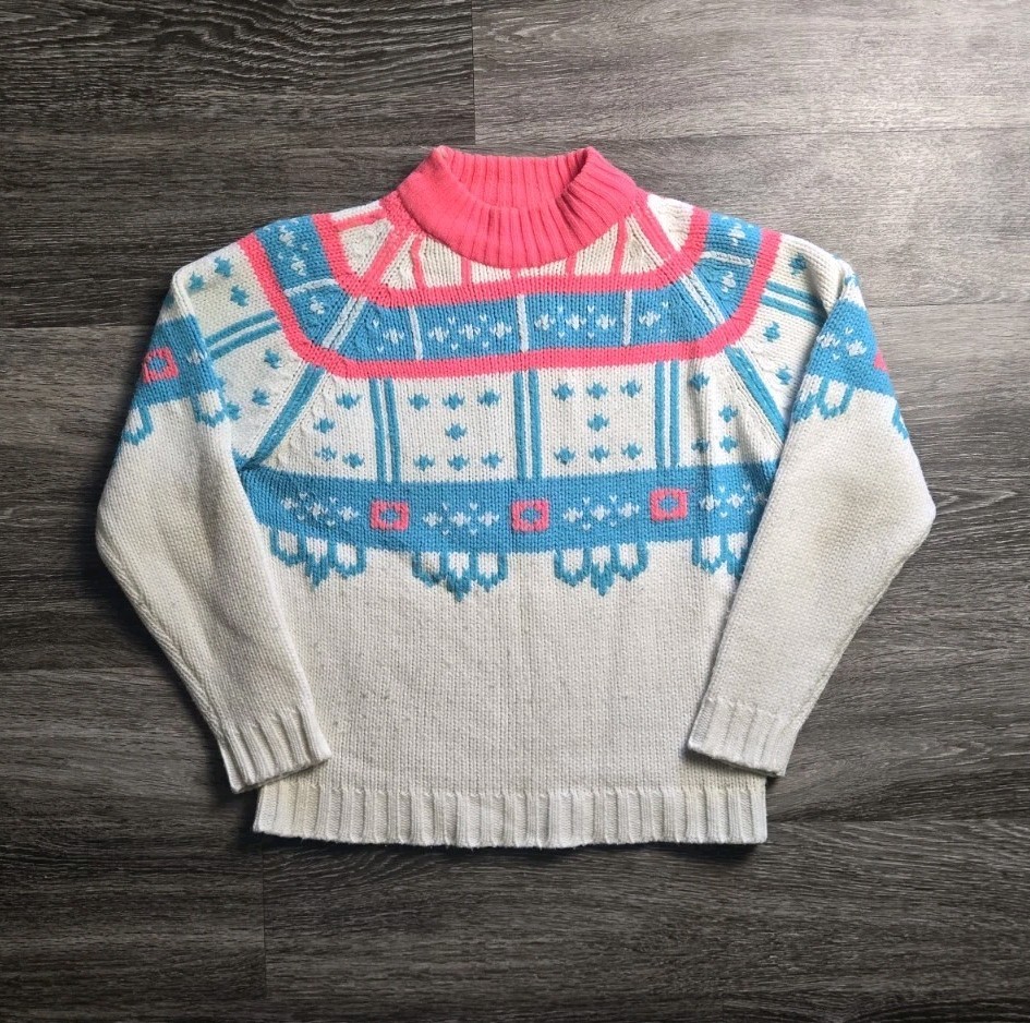 Vintage Women&rsquo;s Miss Holly Acrylic Side Zip Ski Cardigan Sweater – Size Large